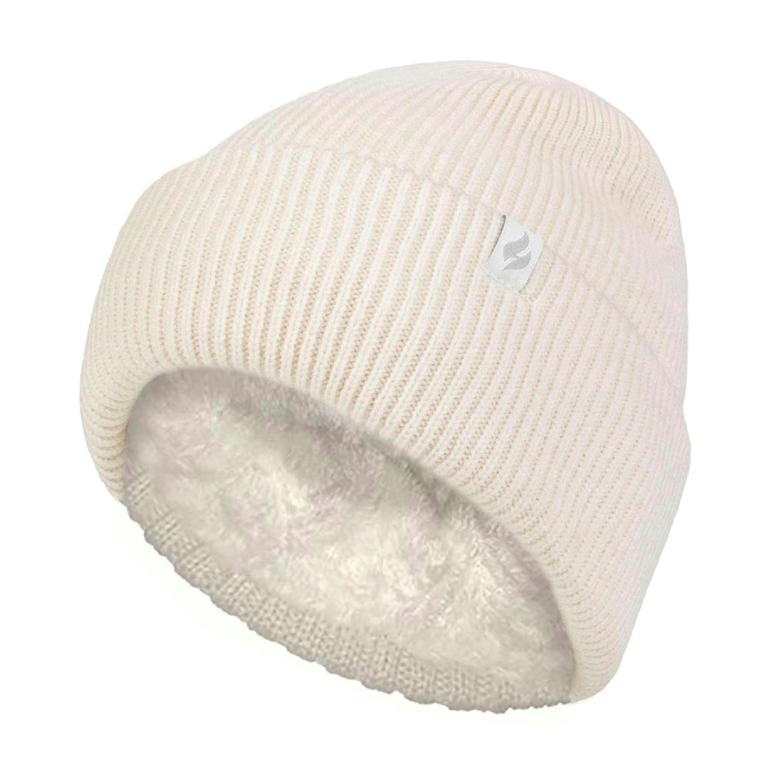 Ladies Fleece Lined Ribbed Thermal Turnover Hat for Winter , view 1 of 5
