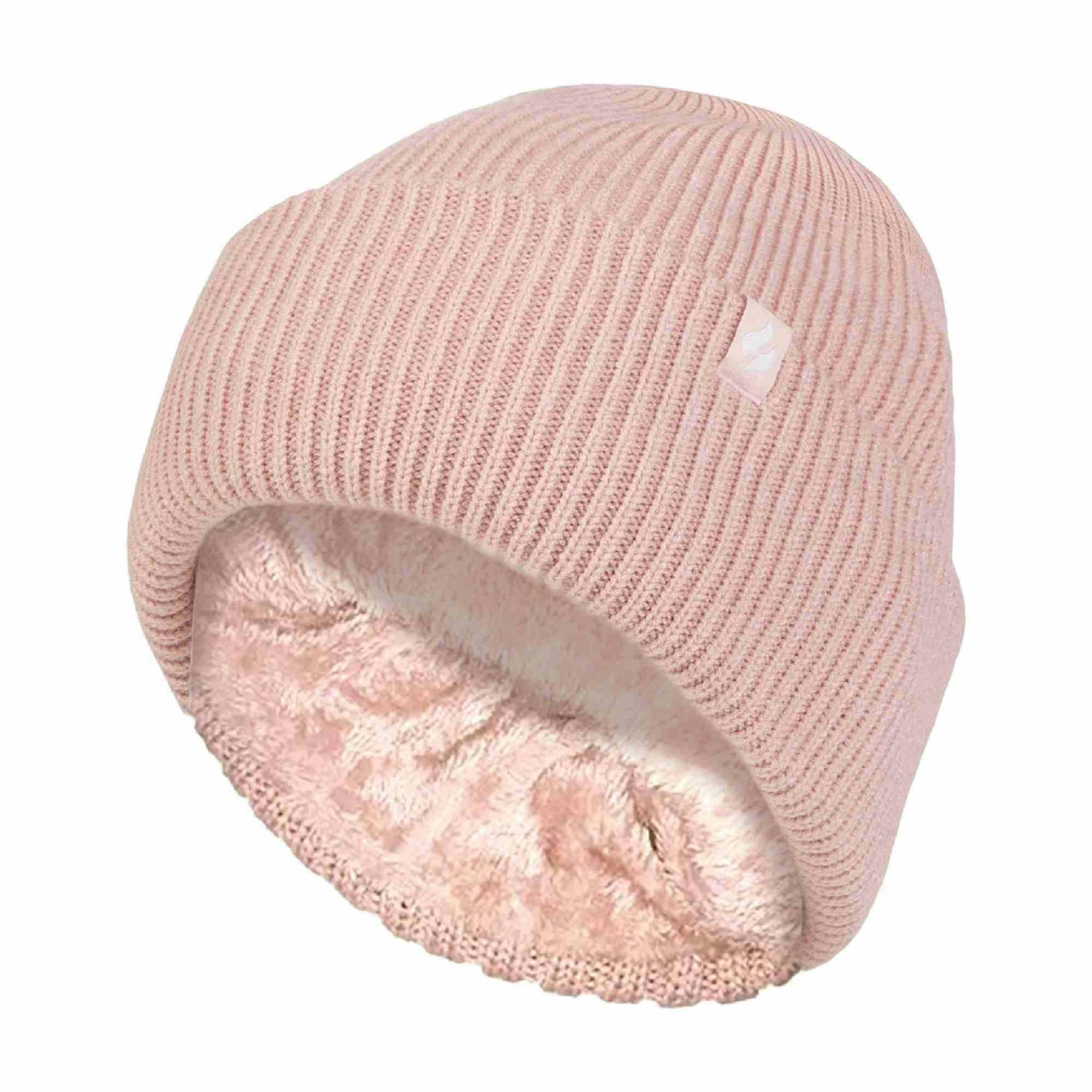 Ladies Fleece Lined Ribbed Thermal Turnover Hat for Winter , view 1 of 5