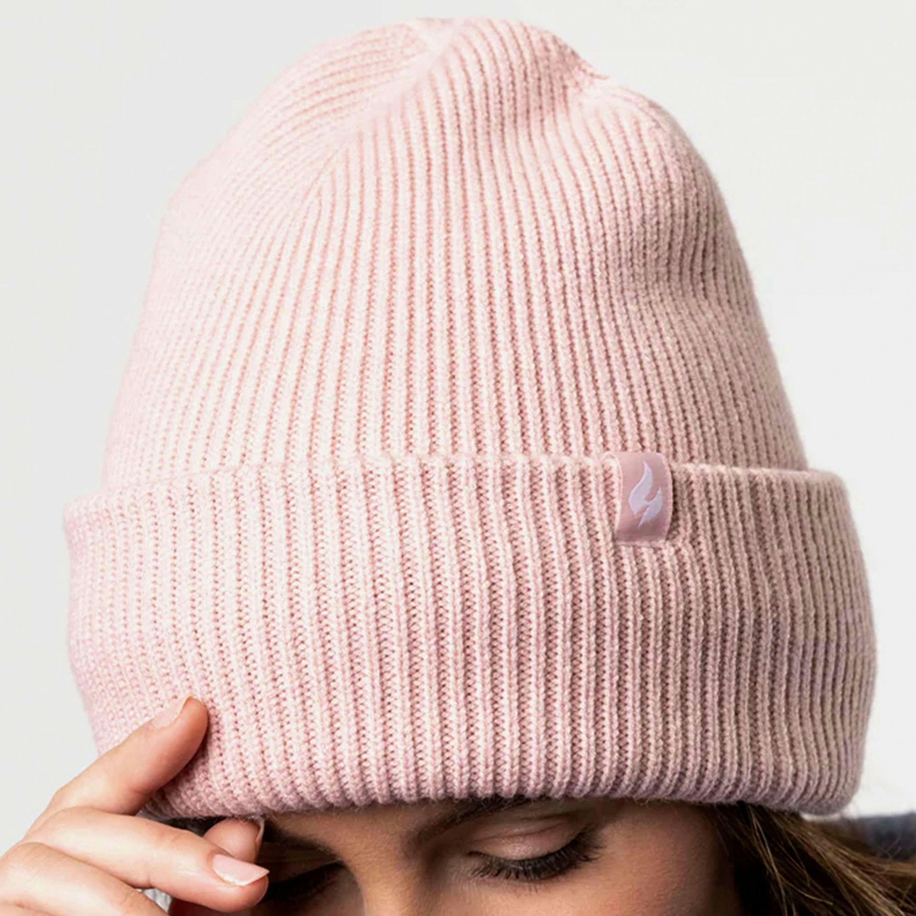 Ladies Fleece Lined Ribbed Thermal Turnover Hat for Winter , view 5 of 5