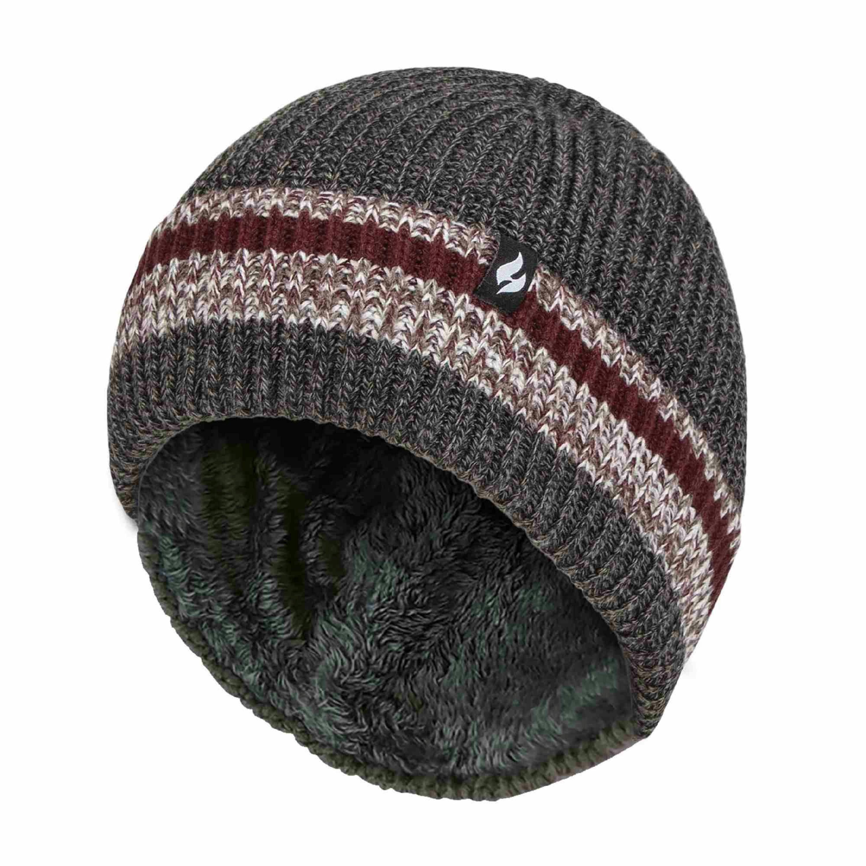Mens Striped Turnover Cuff Knitted Thermal Beanie Hat for Winter , view 1 of 5