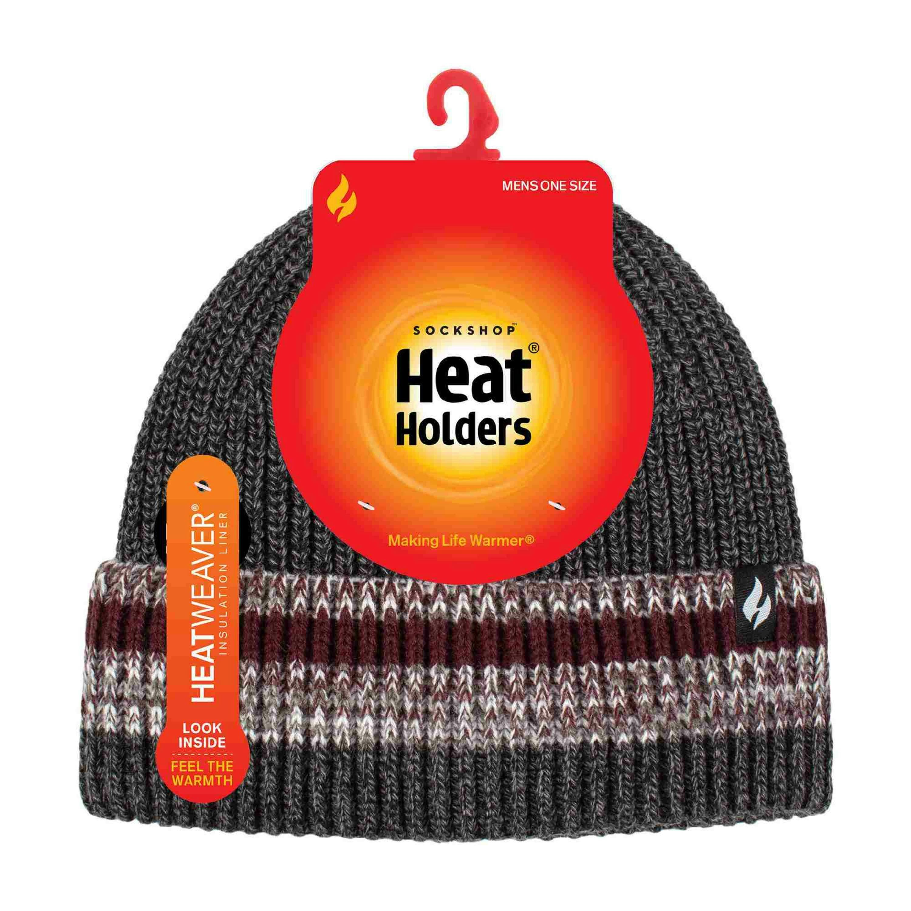Mens Striped Turnover Cuff Knitted Thermal Beanie Hat for Winter , view 2 of 5