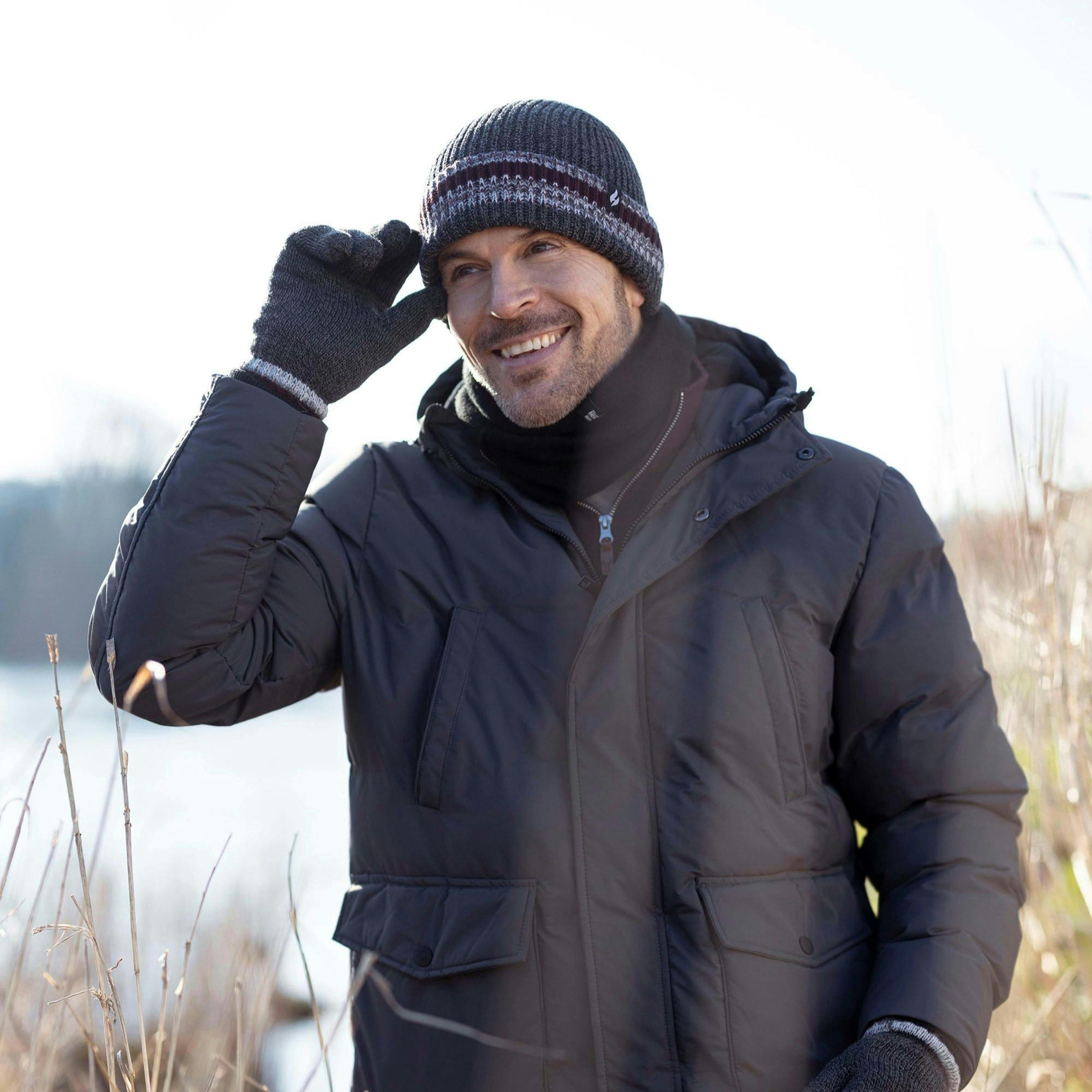 Mens Striped Turnover Cuff Knitted Thermal Beanie Hat for Winter , view 4 of 5