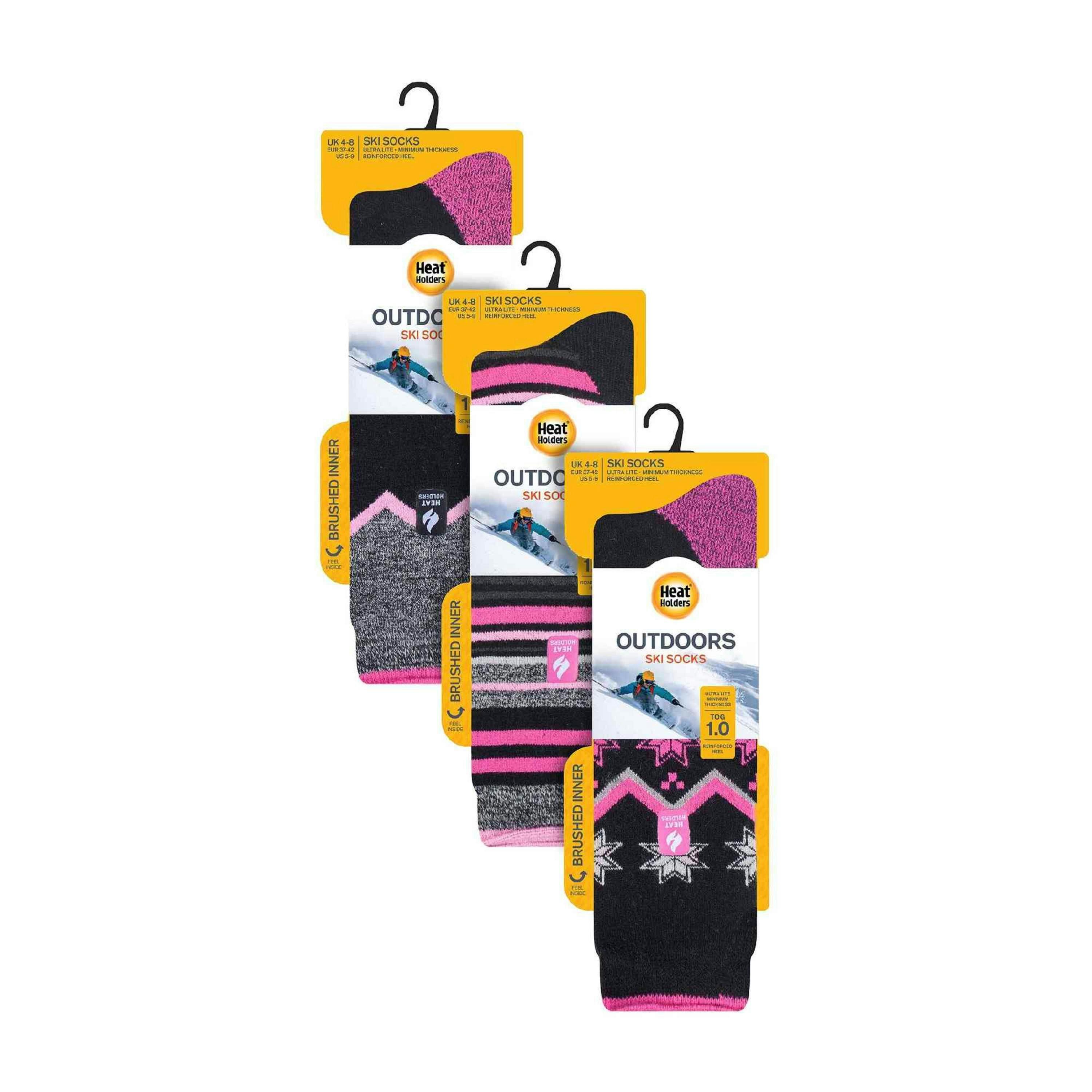 3 Pair Multipack Ultra Lightweight Womens Thermal Ski Socks , view 2 of 5