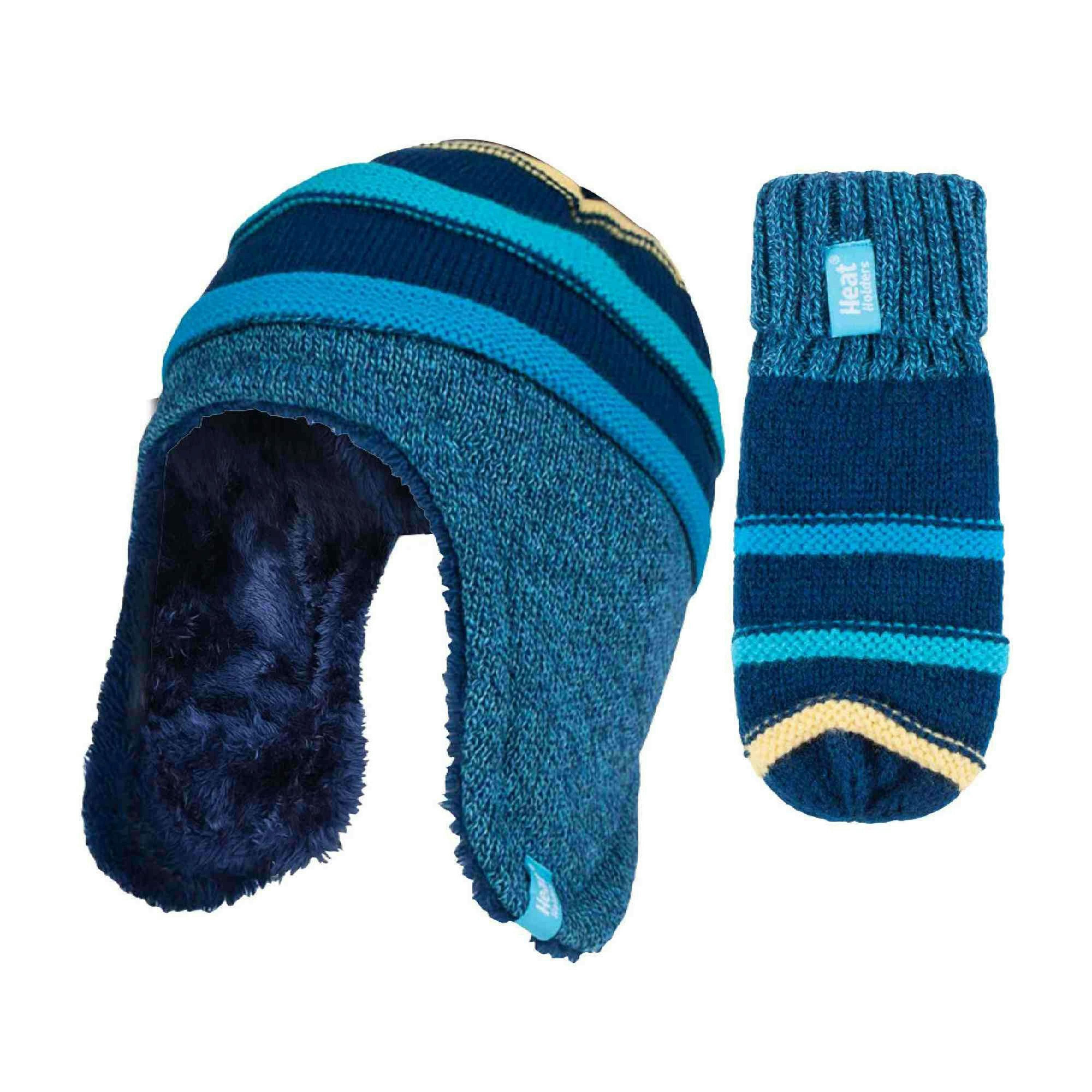 Childrens Winter Warm Fleece Lined Thermal Hat & Mittens Set with Ear Flaps , view 1 of 5
