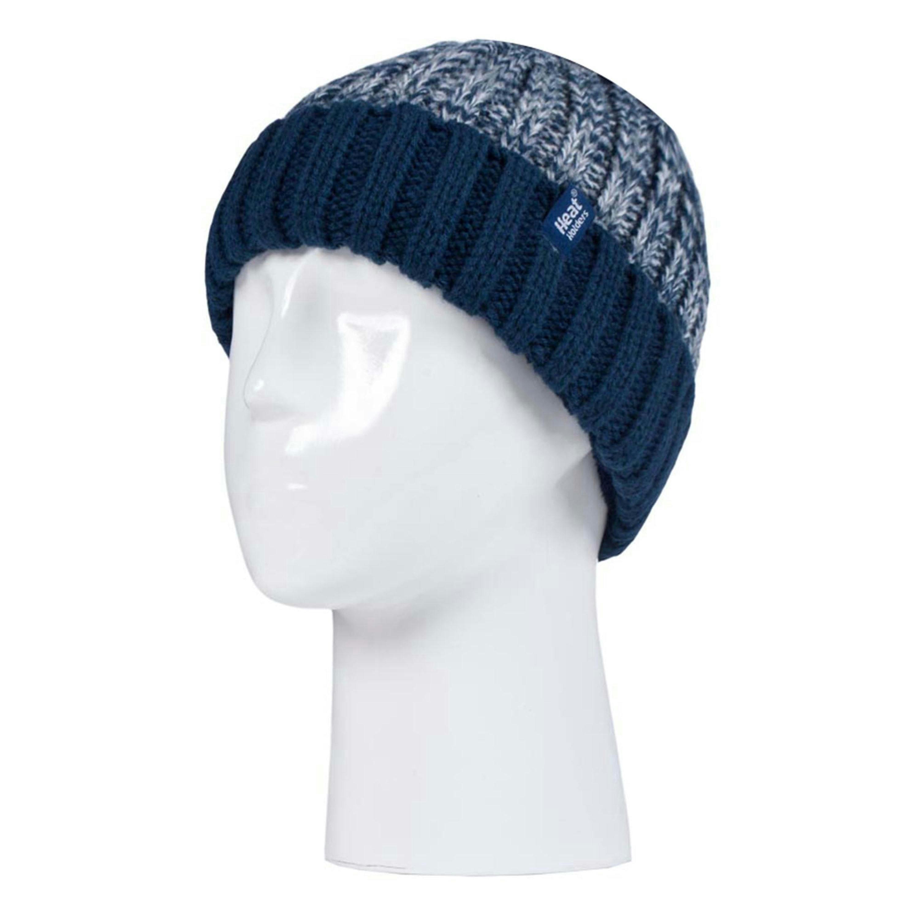Kids Boys Winter Knitted Thermal Fleece Lined Cuffed Beanie Hat & Mittens Set , view 3 of 4