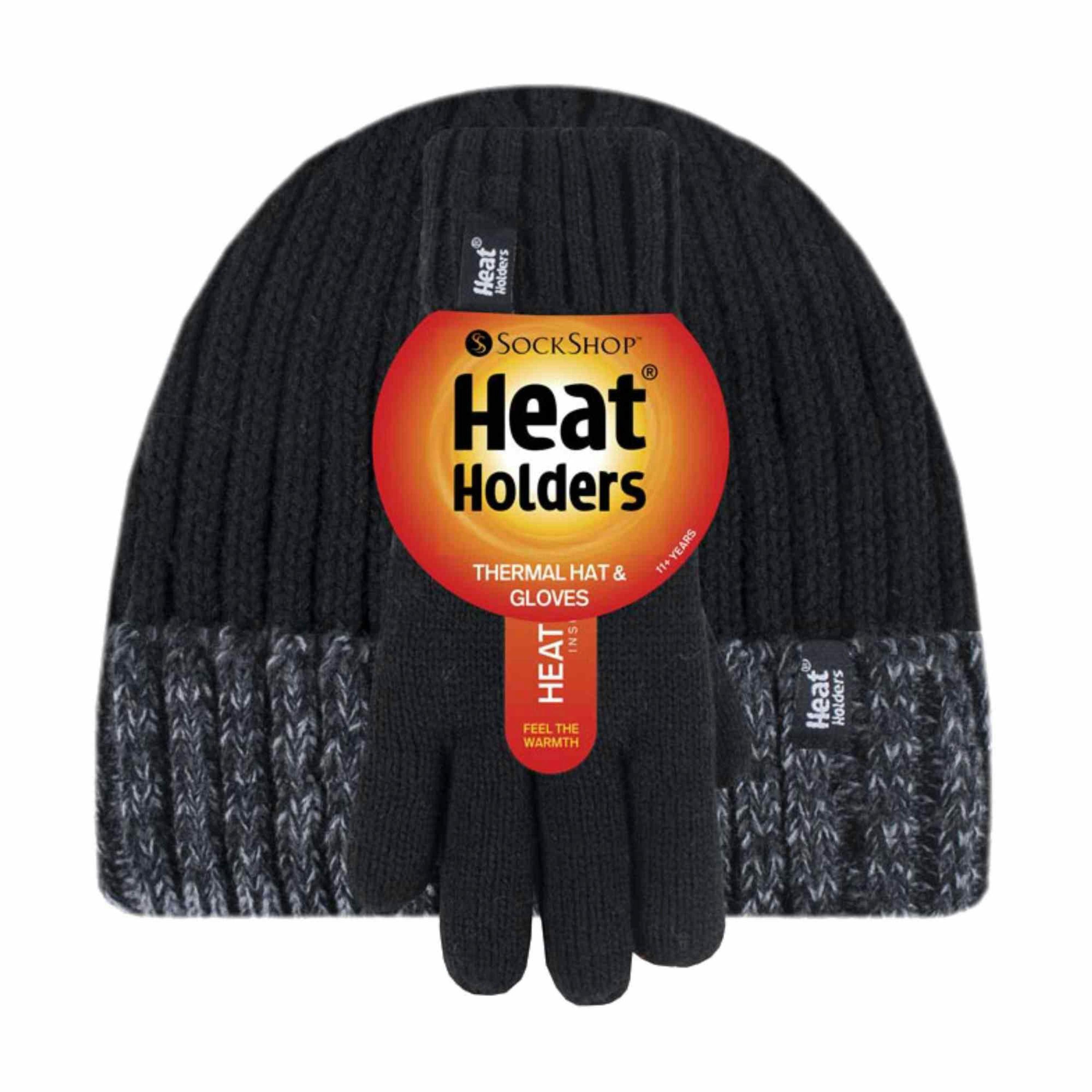Children Winter Warm Fleece Lined Knit Turn Over Cuff Ribbed Hat & Gloves Set , view 2 of 4