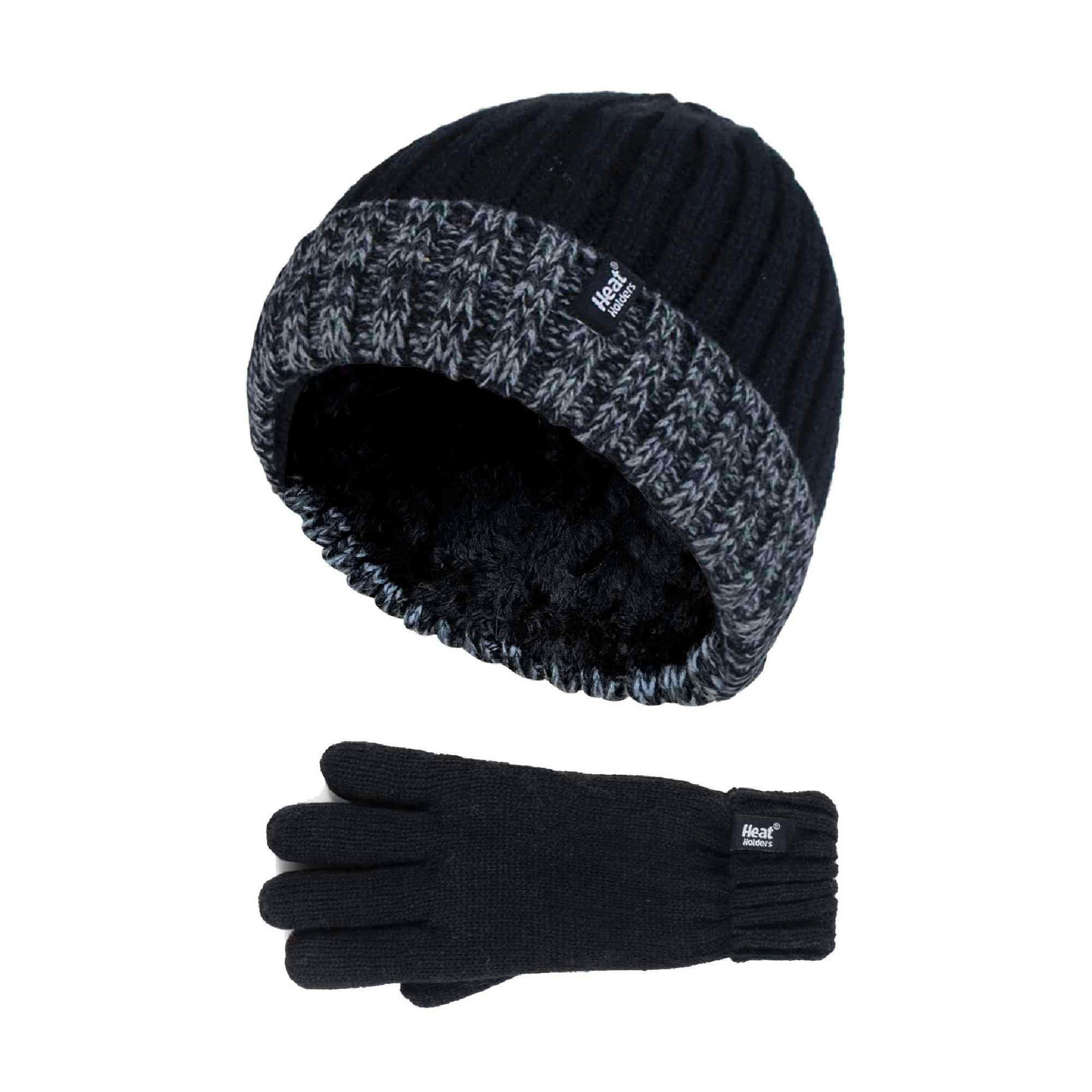 Children Winter Warm Fleece Lined Knit Turn Over Cuff Ribbed Hat & Gloves Set , view 1 of 4