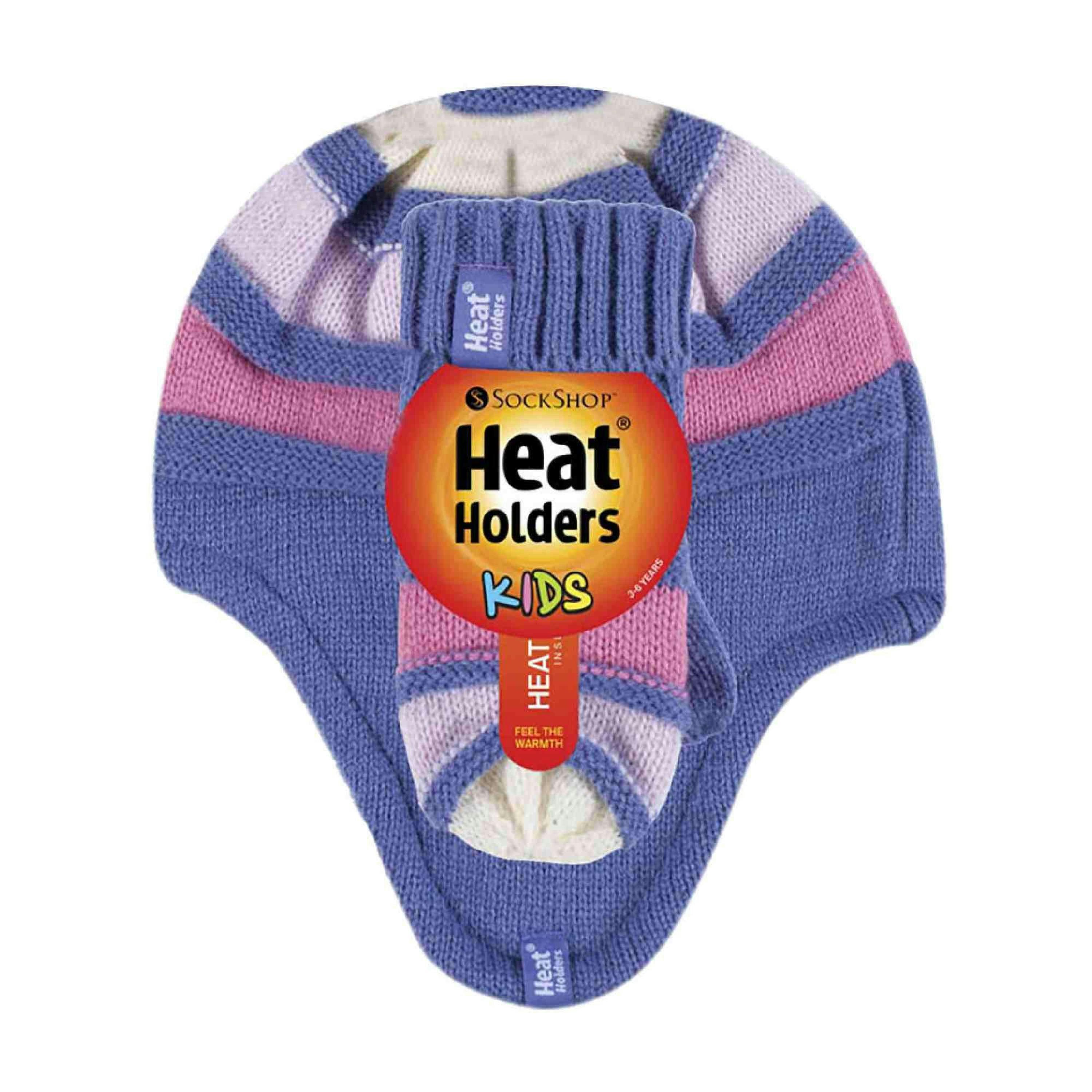 Kids Winter Warm Fleece Lined Thermal Beanie Hat & Mittens with Ear Flaps , view 2 of 4