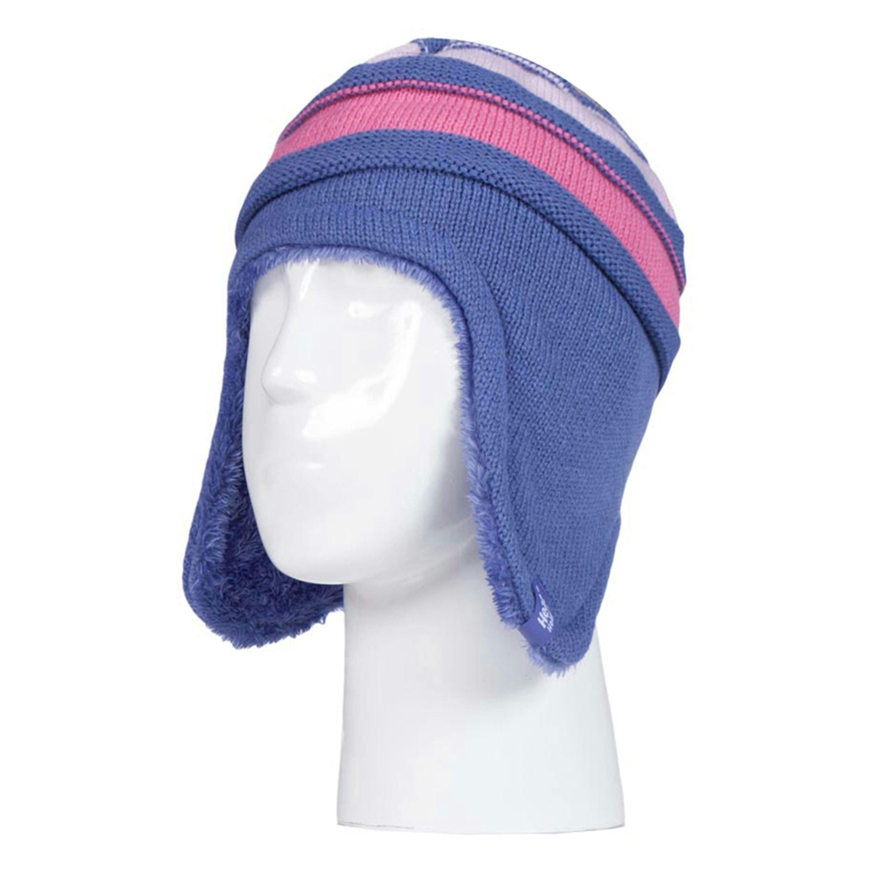 Kids Winter Warm Fleece Lined Thermal Beanie Hat & Mittens with Ear Flaps , view 3 of 4