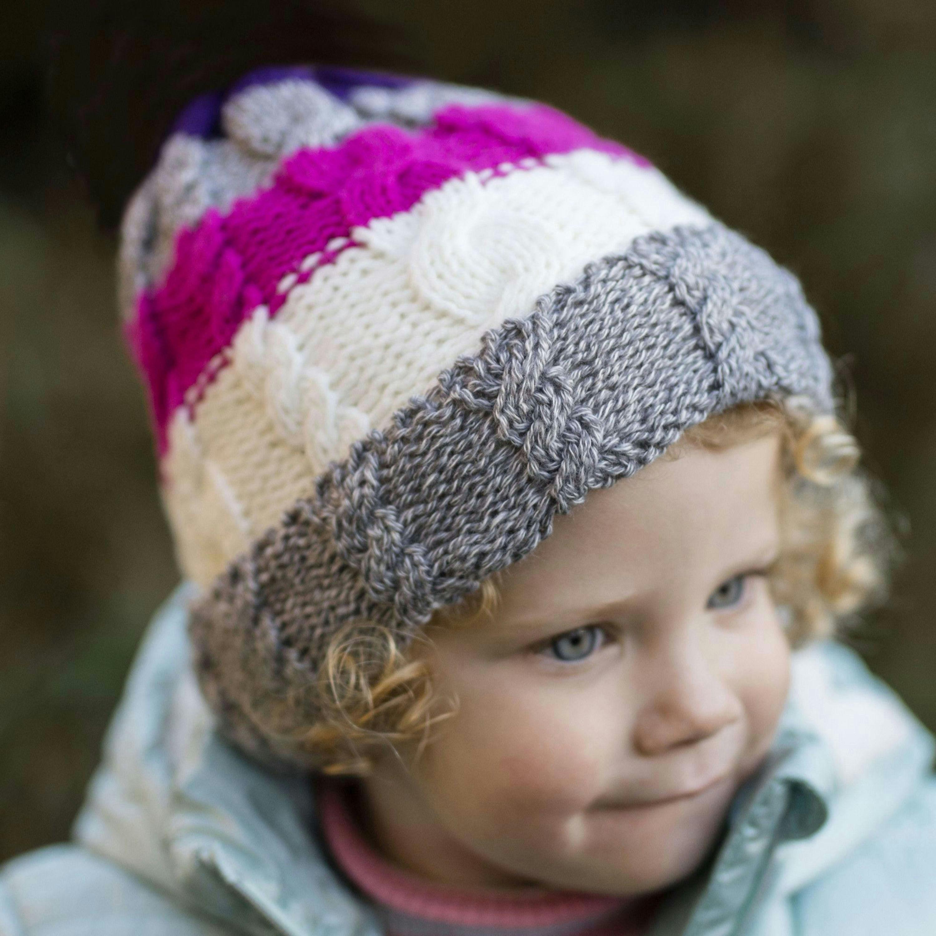 Kids Fleece Lined Knitted Striped Colourful Winter Thermal Hat & Mittens Set , view 4 of 5
