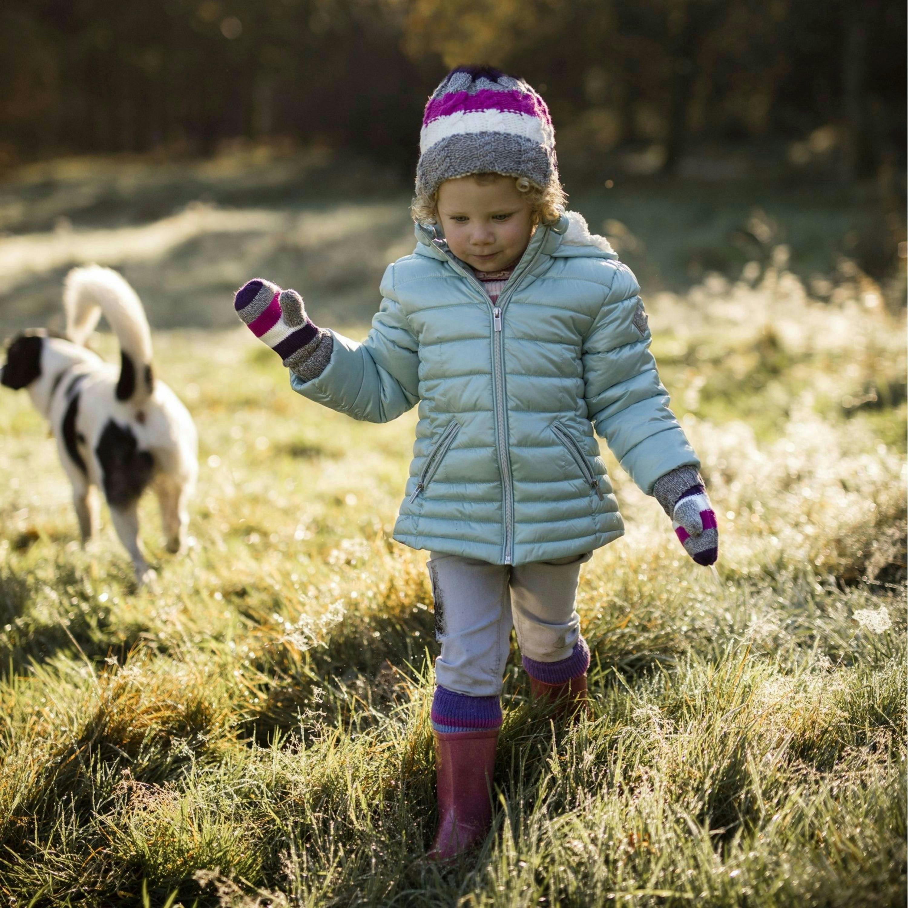 Kids Fleece Lined Knitted Striped Colourful Winter Thermal Hat & Mittens Set , view 5 of 5