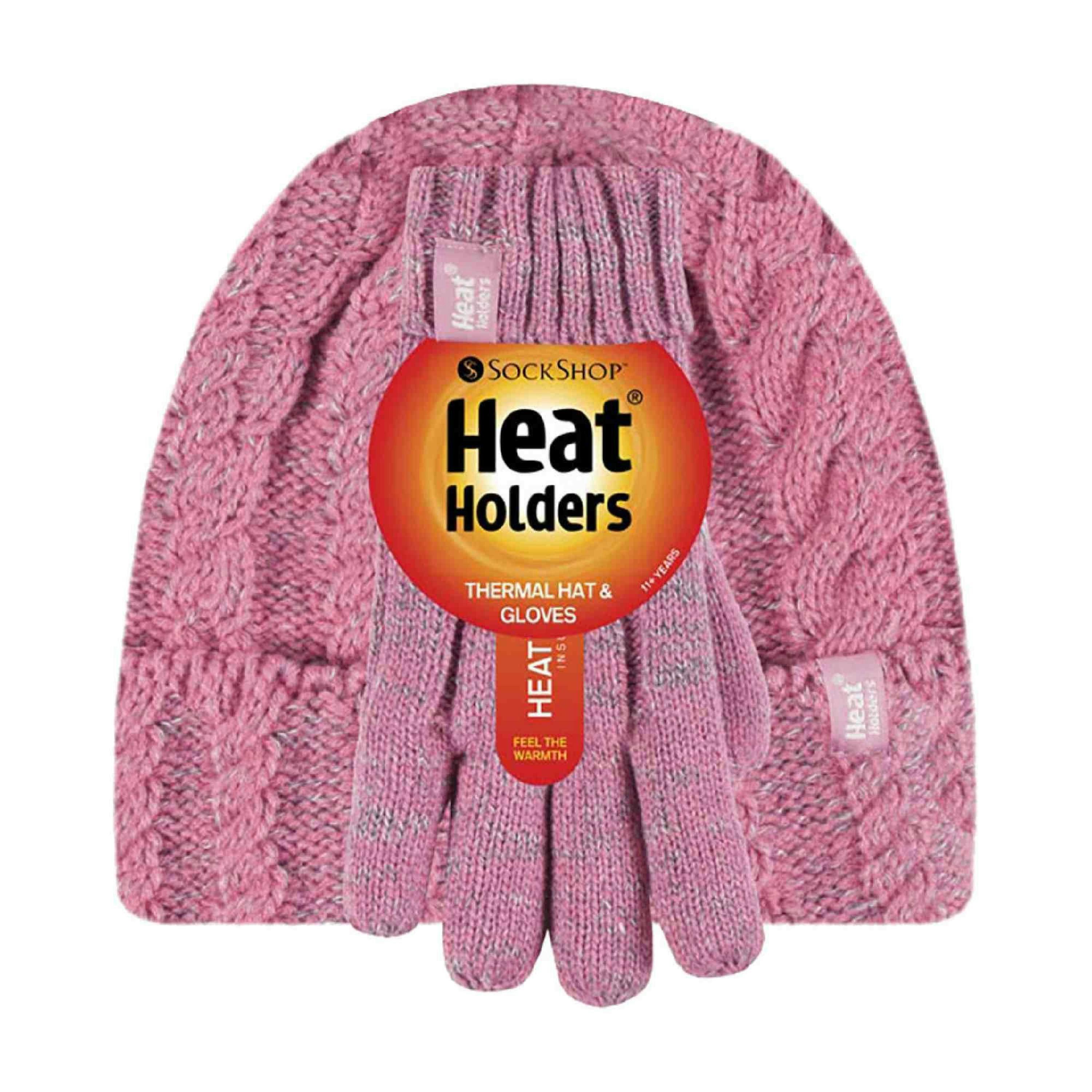 Kids Girls Cable Knitted Warm Fleece Lined Winter Hat & Gloves Set , view 2 of 5