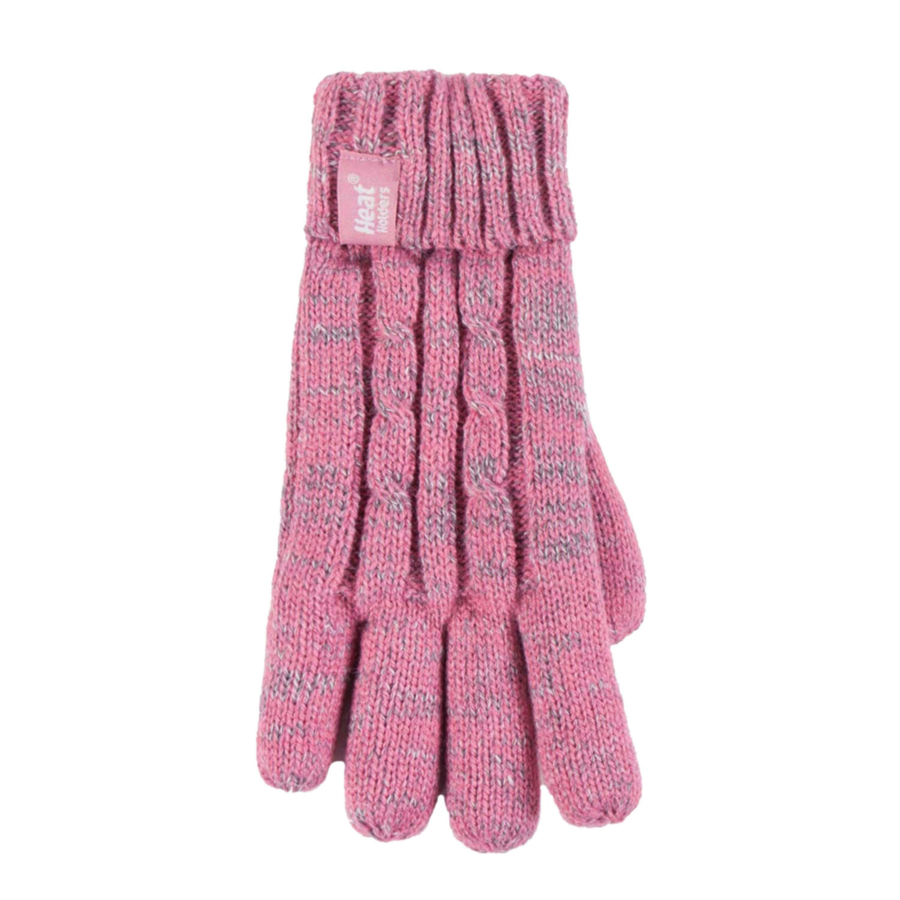 Kids Girls Cable Knitted Warm Fleece Lined Winter Hat & Gloves Set , view 5 of 5