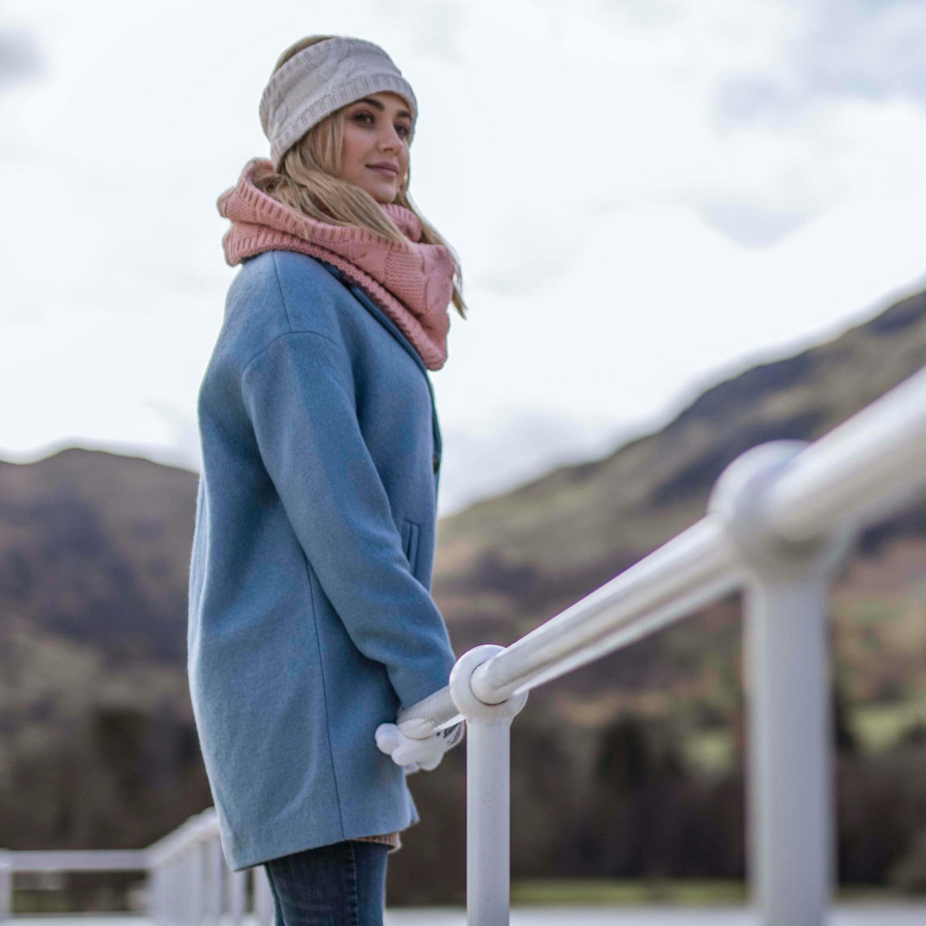 Ladies Winter Fleece Lined Cable Knit Thermal Snood Infinity Scarf , view 5 of 5