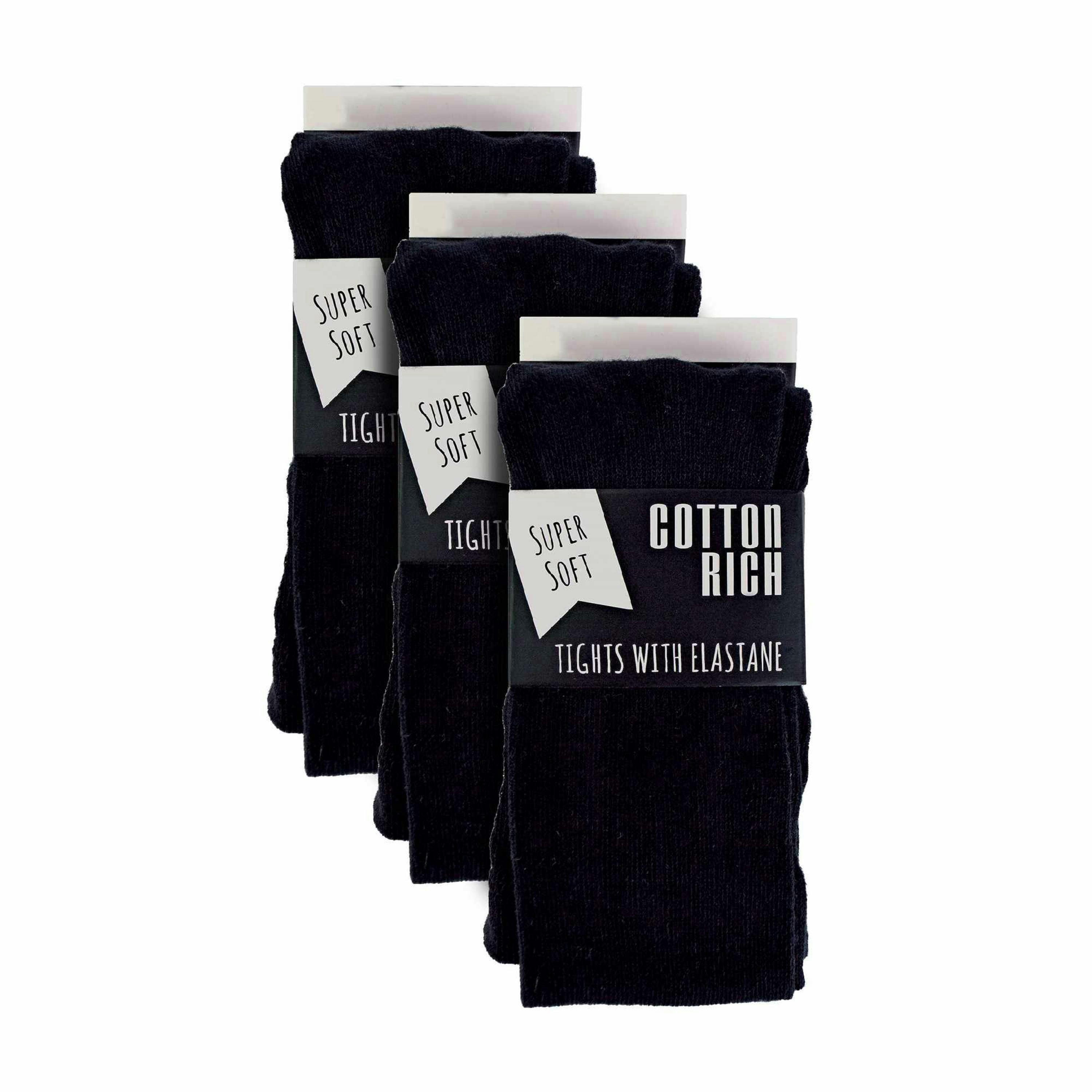 3 Pack Girls Plain Soft Breathable Cotton School Tights , view 2 of 4