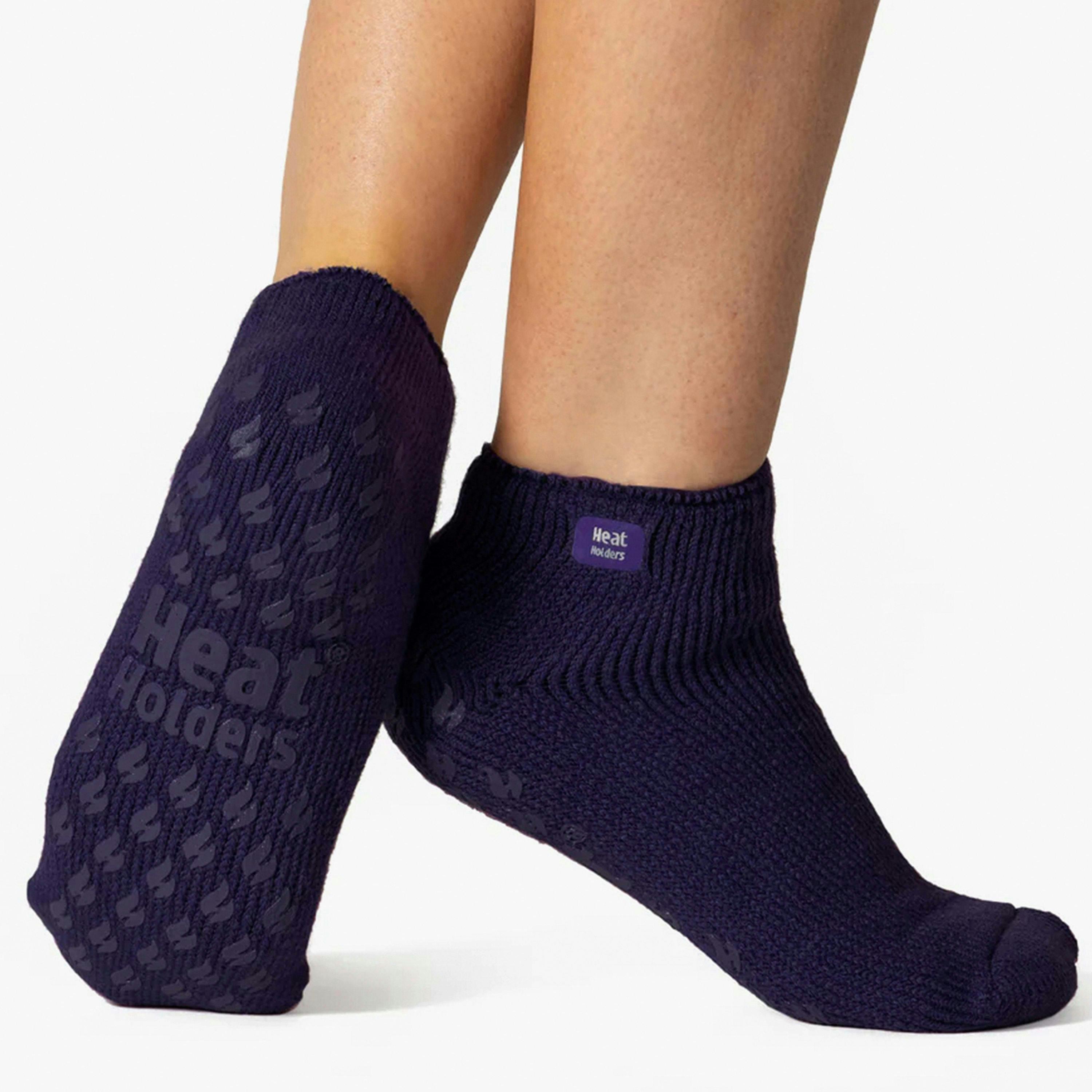 3 Pair Ladies Ankle Slipper Socks | Fleece Low Cut Fluffy Socks with Grippers , view 3 of 5