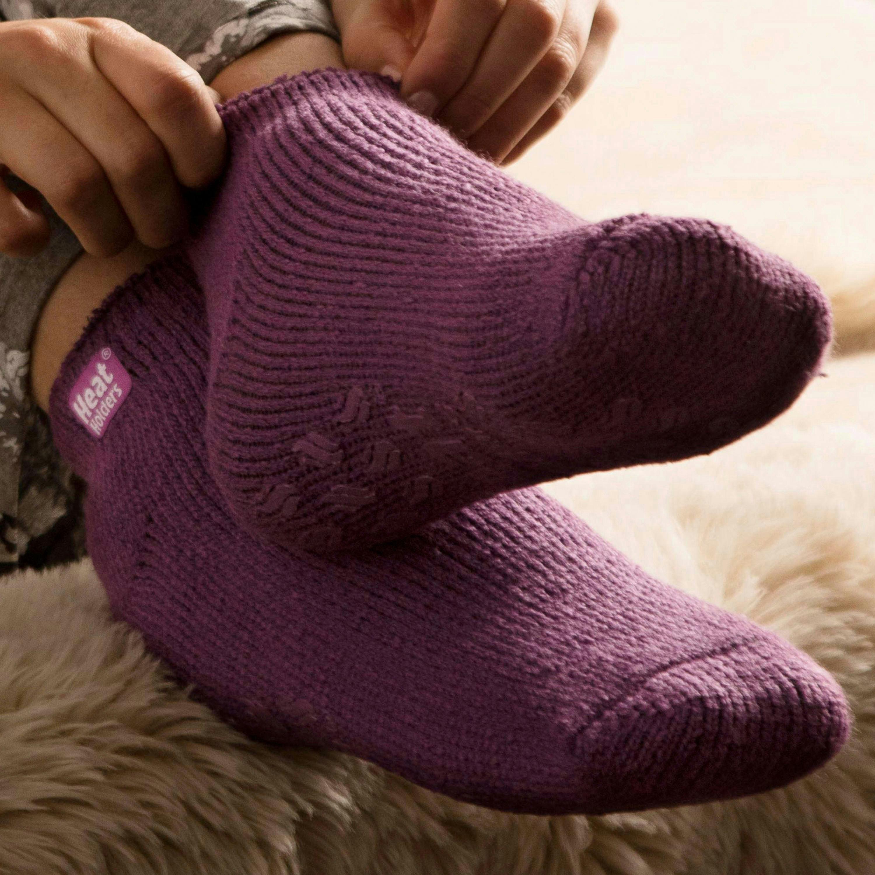 3 Pair Ladies Ankle Slipper Socks | Fleece Low Cut Fluffy Socks with Grippers , view 4 of 5