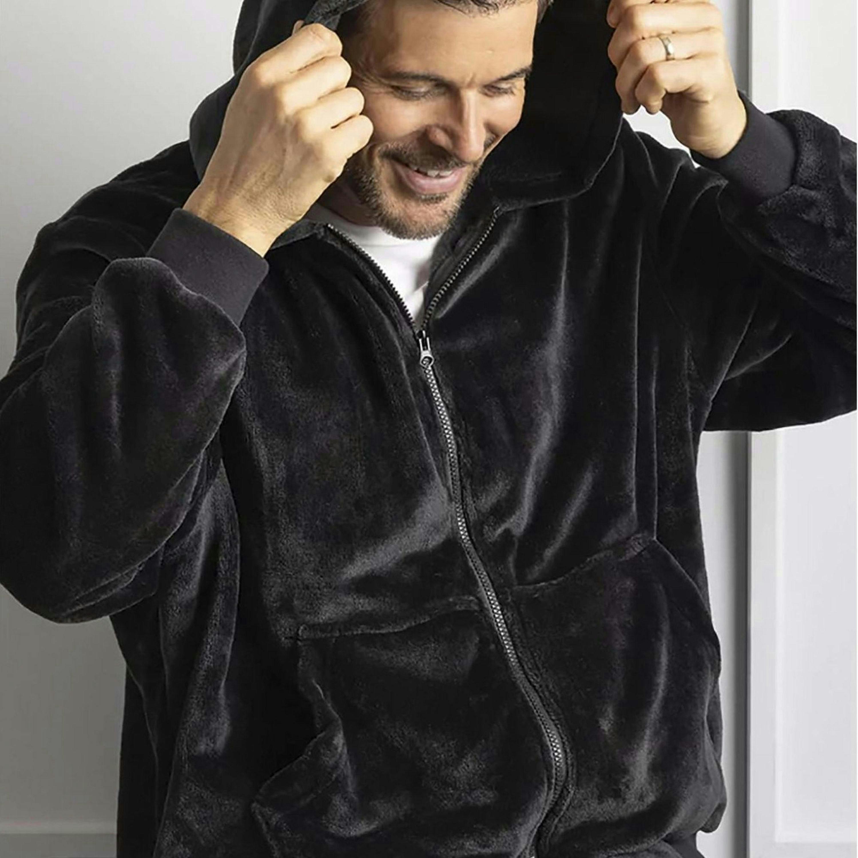 Warm Fleece Snoodie Hoodie for Men - Winter Sweatshirt Blanket Hoodie , view 3 of 4