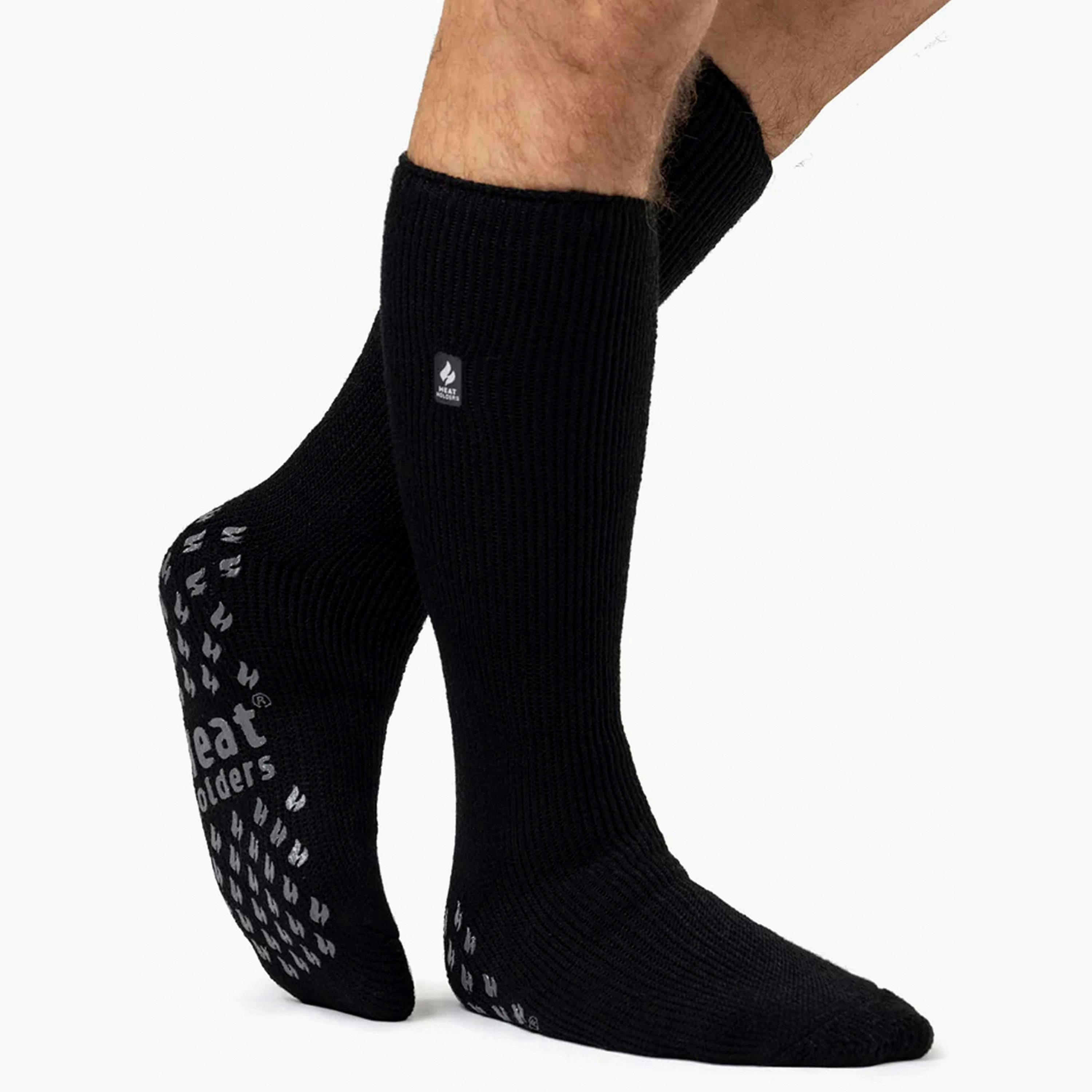 Mens Winter Fleece Lined Knee High Slipper Socks with Anti Slip Grippers , view 3 of 4