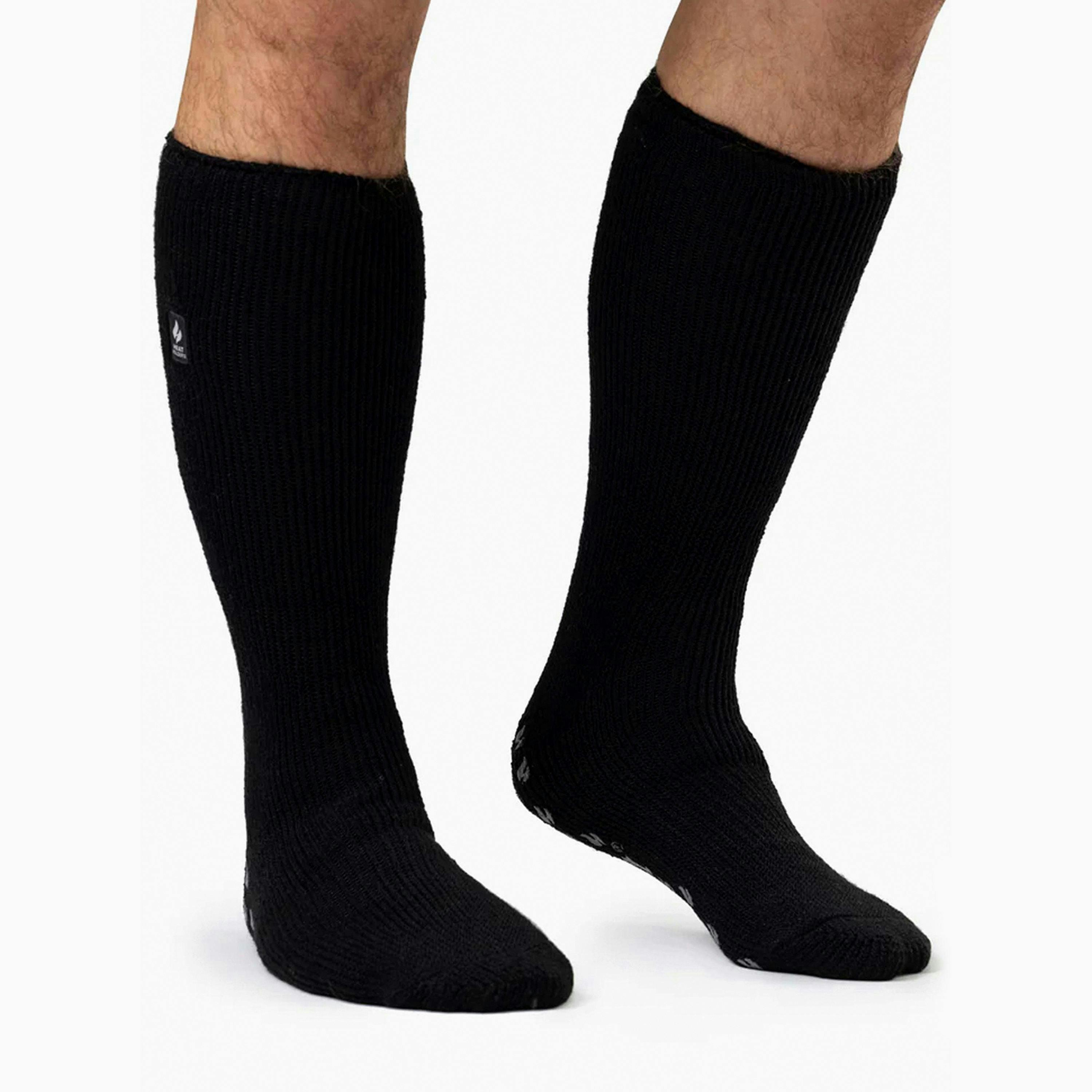 Mens Winter Fleece Lined Knee High Slipper Socks with Anti Slip Grippers , view 4 of 4