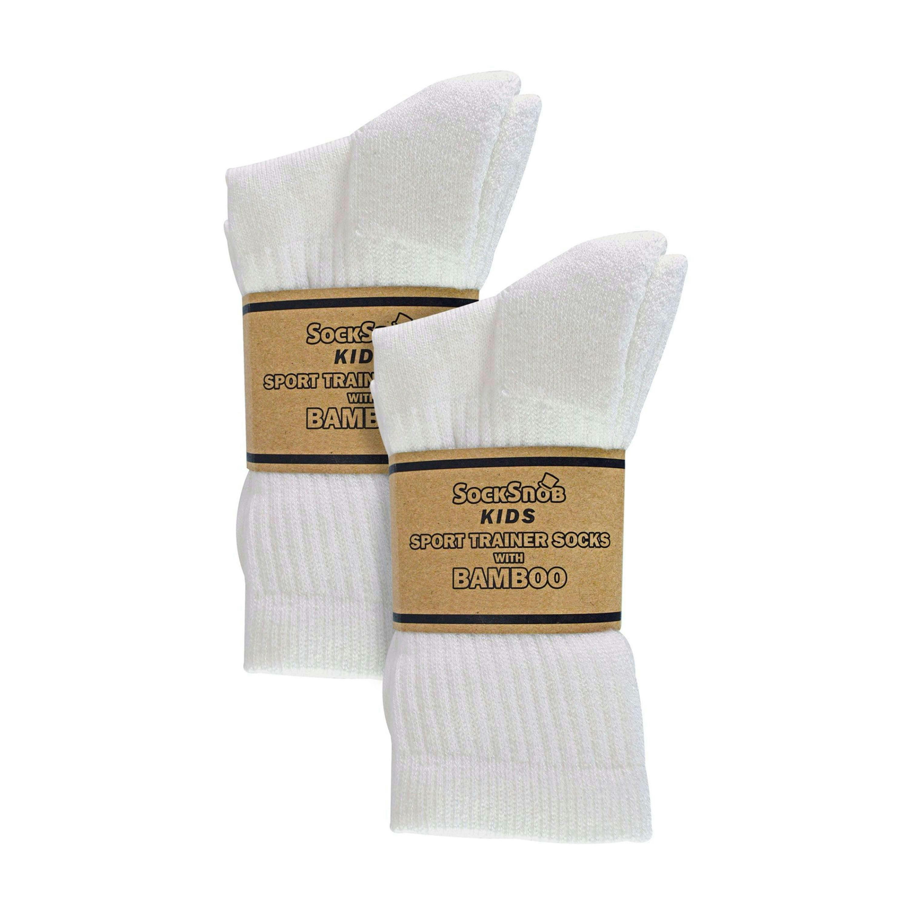 6 Pack Boys Bamboo Sport Socks | Sock Snob | Breathable Crew Kids White PE Socks , view 2 of 3