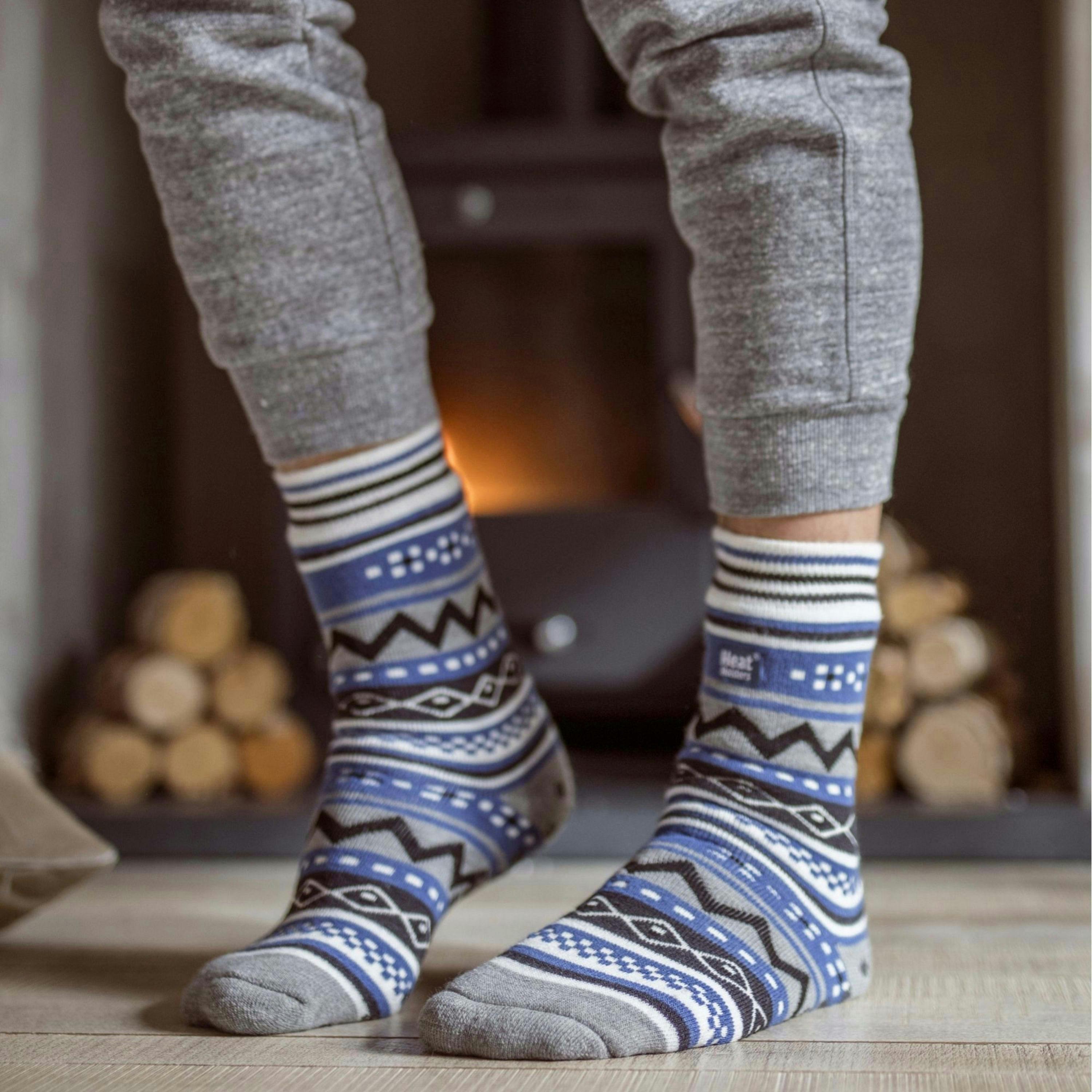 Mens Nordic Patterned Non Slip Thermal Slipper Socks with Grips , view 4 of 5