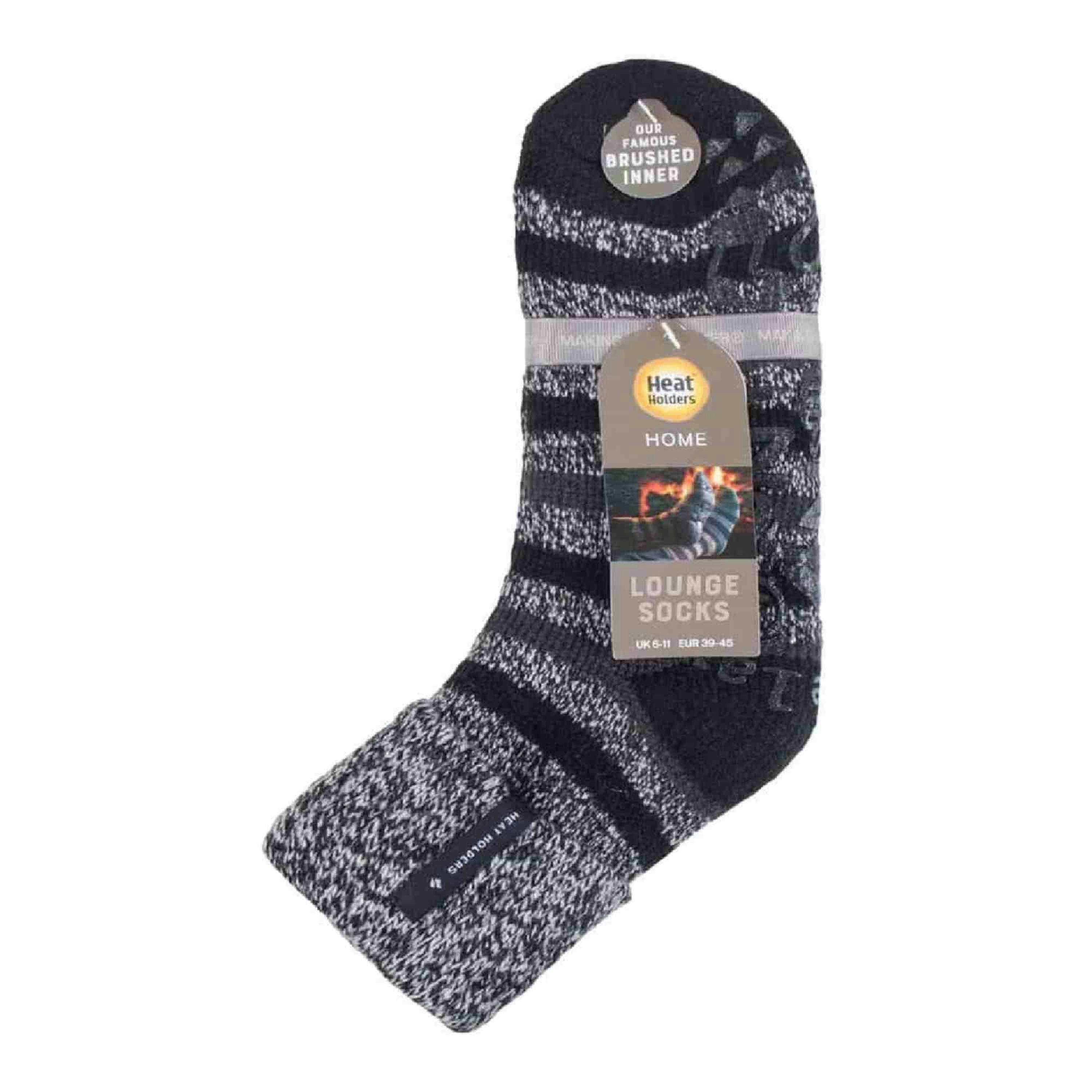 Mens Turnover Thermal Fleece Lined Bed Socks with Non Slip Grips , view 2 of 5