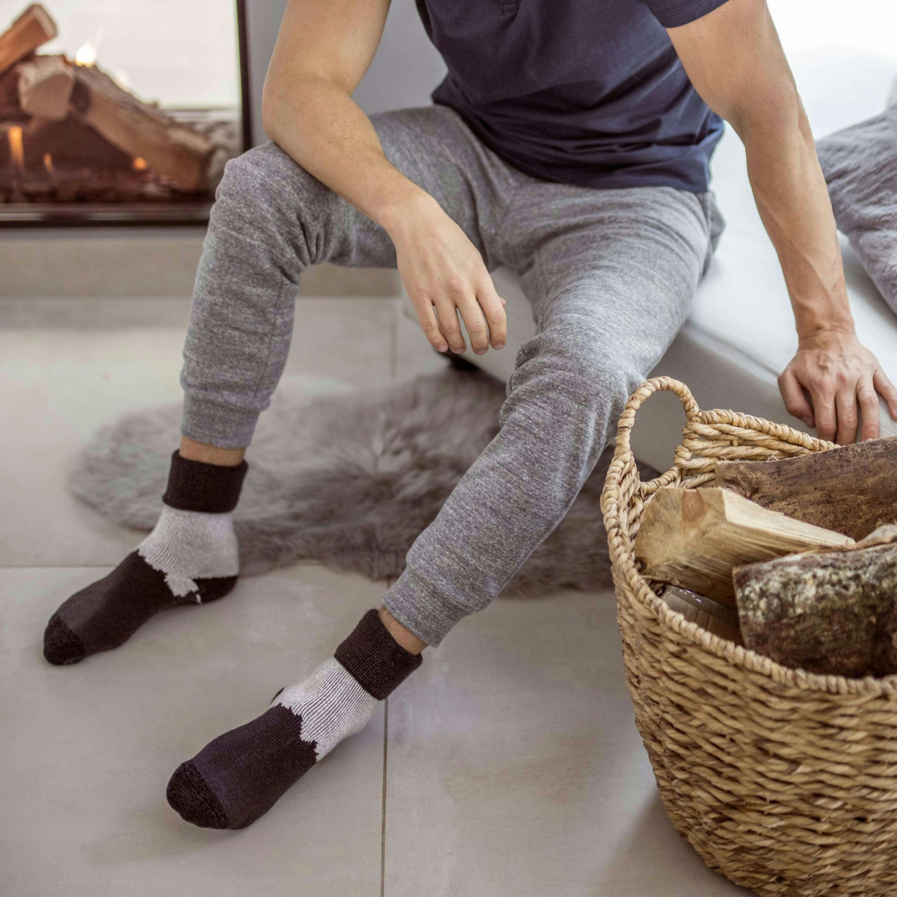 Mens Turnover Thermal Fleece Lined Bed Socks with Non Slip Grips , view 5 of 5