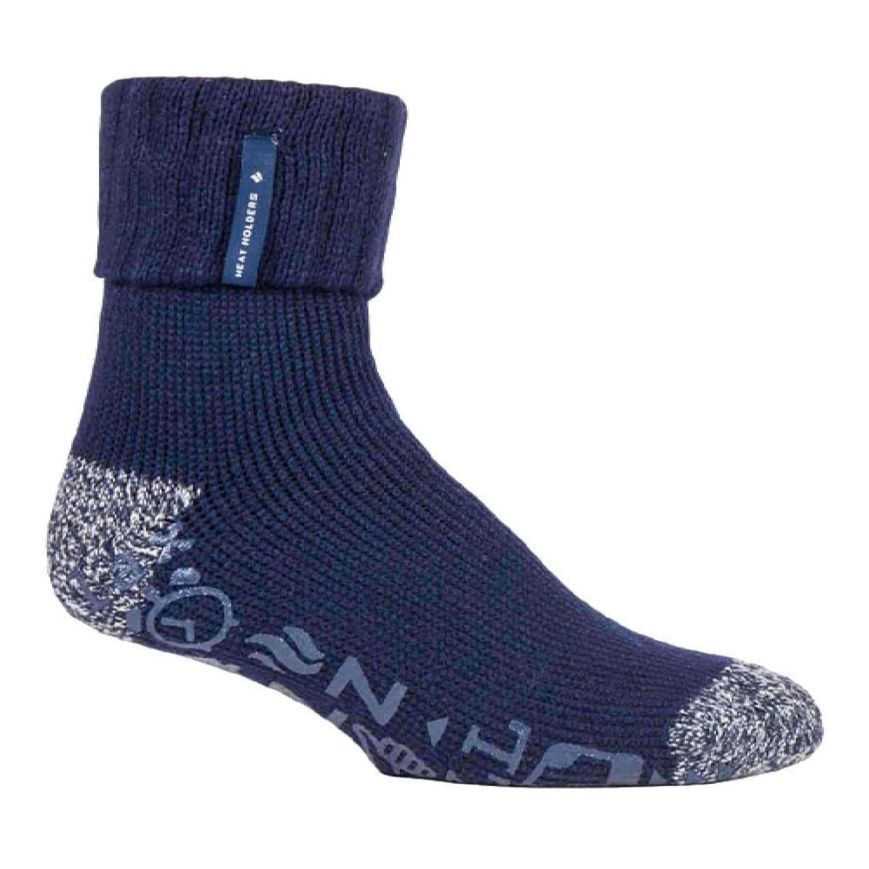 Mens Turnover Thermal Fleece Lined Bed Socks with Non Slip Grips , view 1 of 5