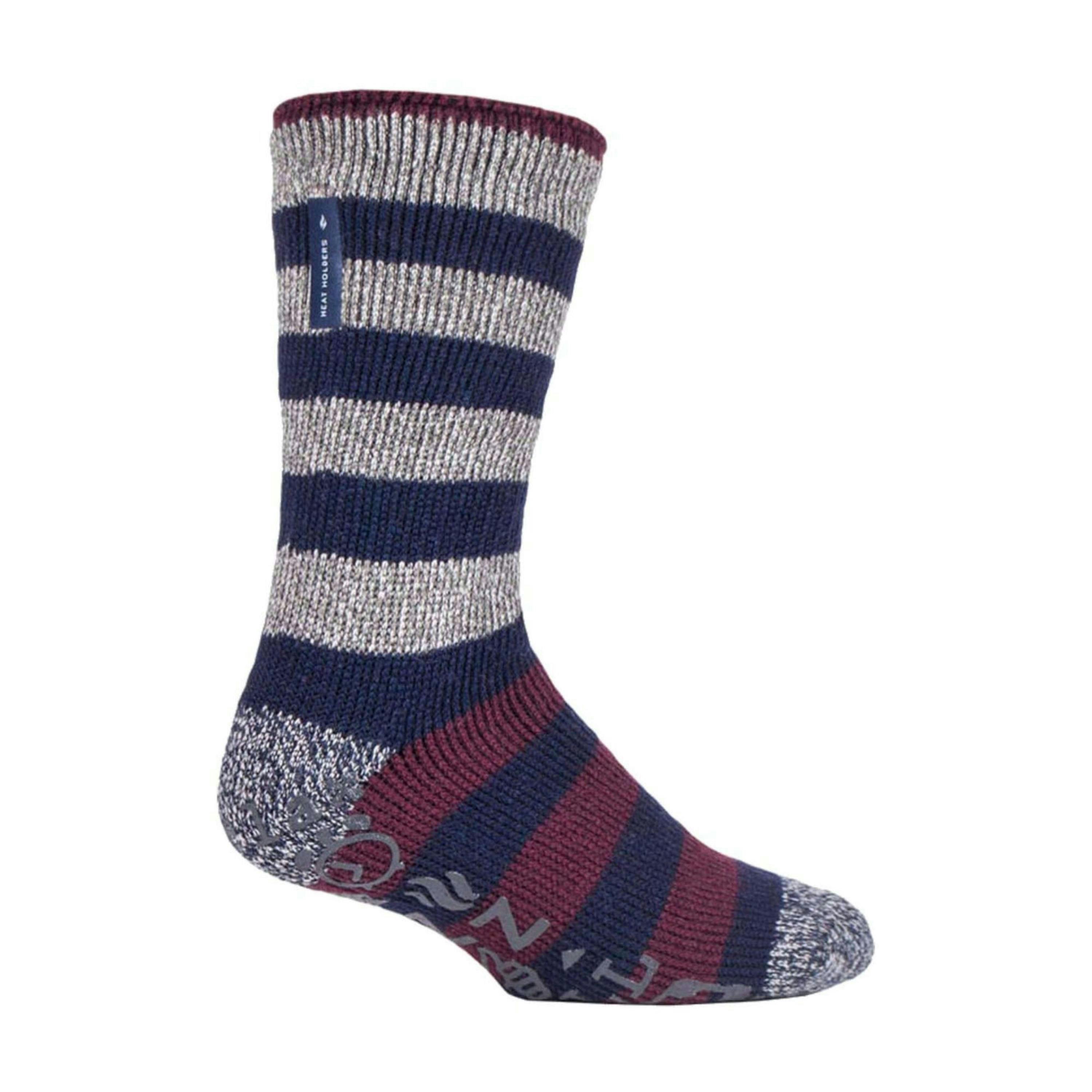 Mens Fleece Lined Non Slip Thick Striped Slipper Socks , view 1 of 5