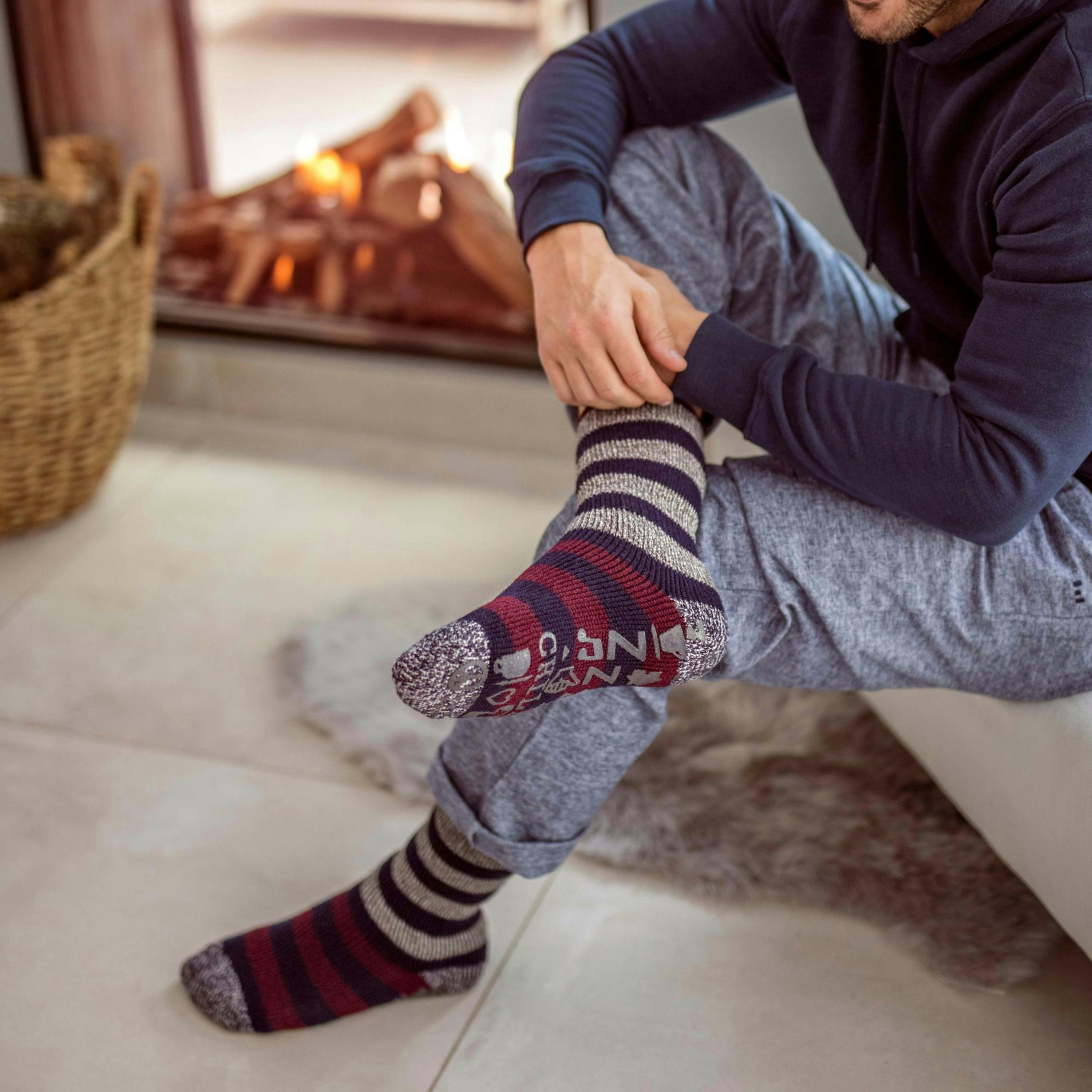 Mens Fleece Lined Non Slip Thick Striped Slipper Socks , view 5 of 5