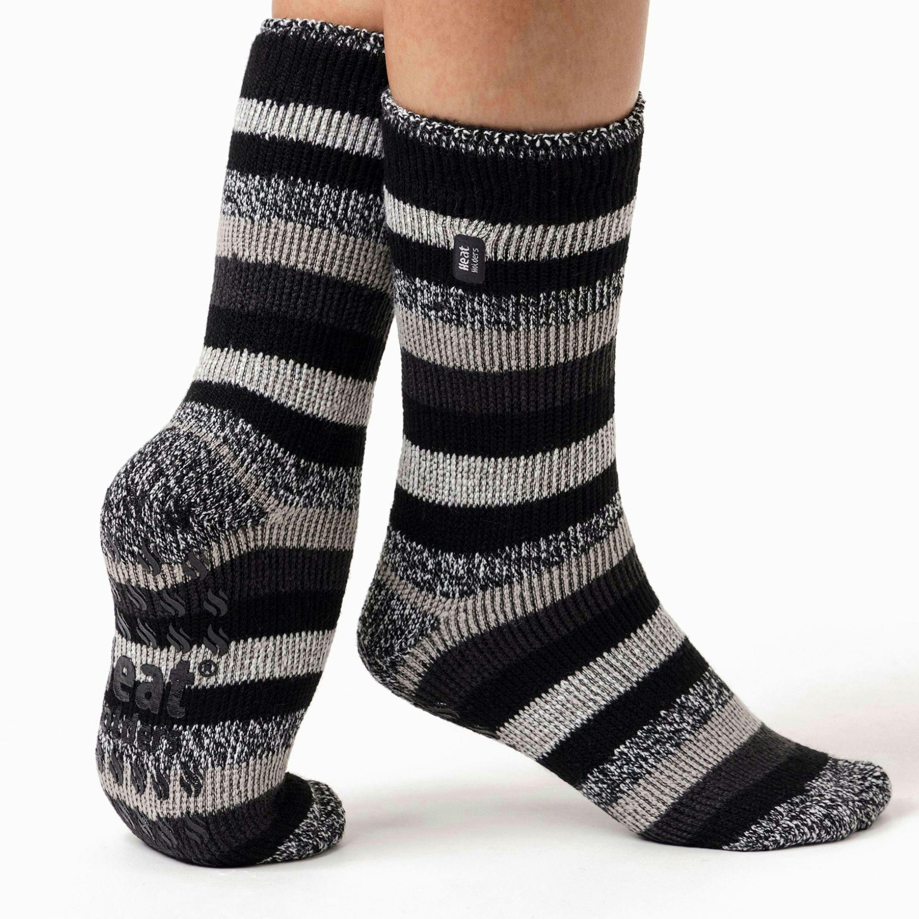 Ladies Striped Non Skid Thermal Slipper Socks with Grips , view 5 of 5