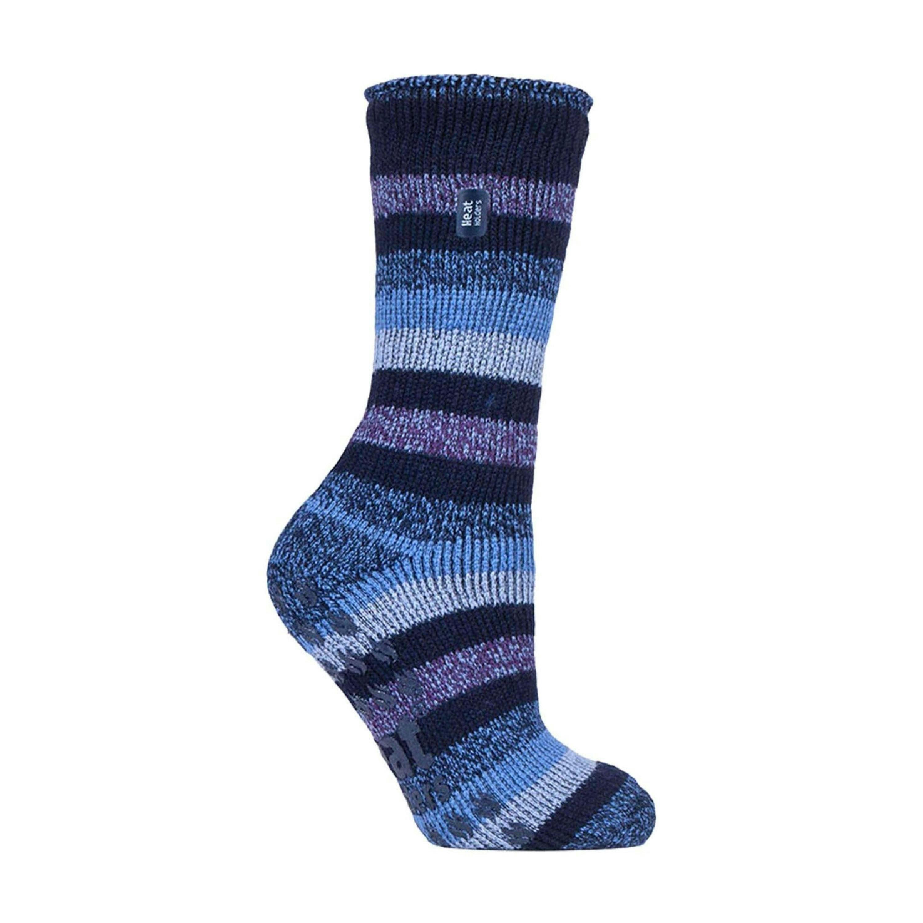 Ladies Striped Non Skid Thermal Slipper Socks with Grips , view 1 of 5