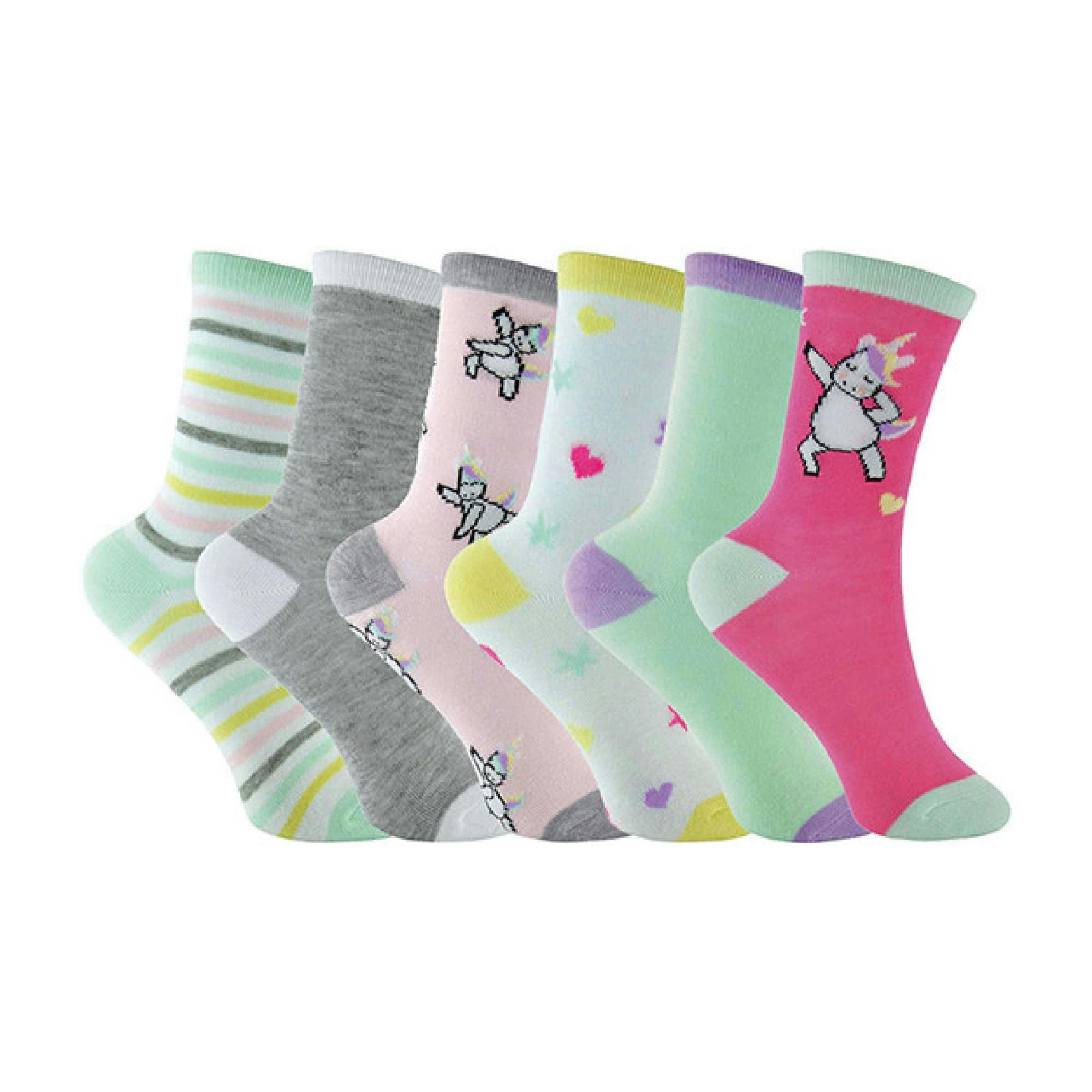 6 Pack Girls Pastel Novelty Unicorn Patterned Socks , view 1 of 5