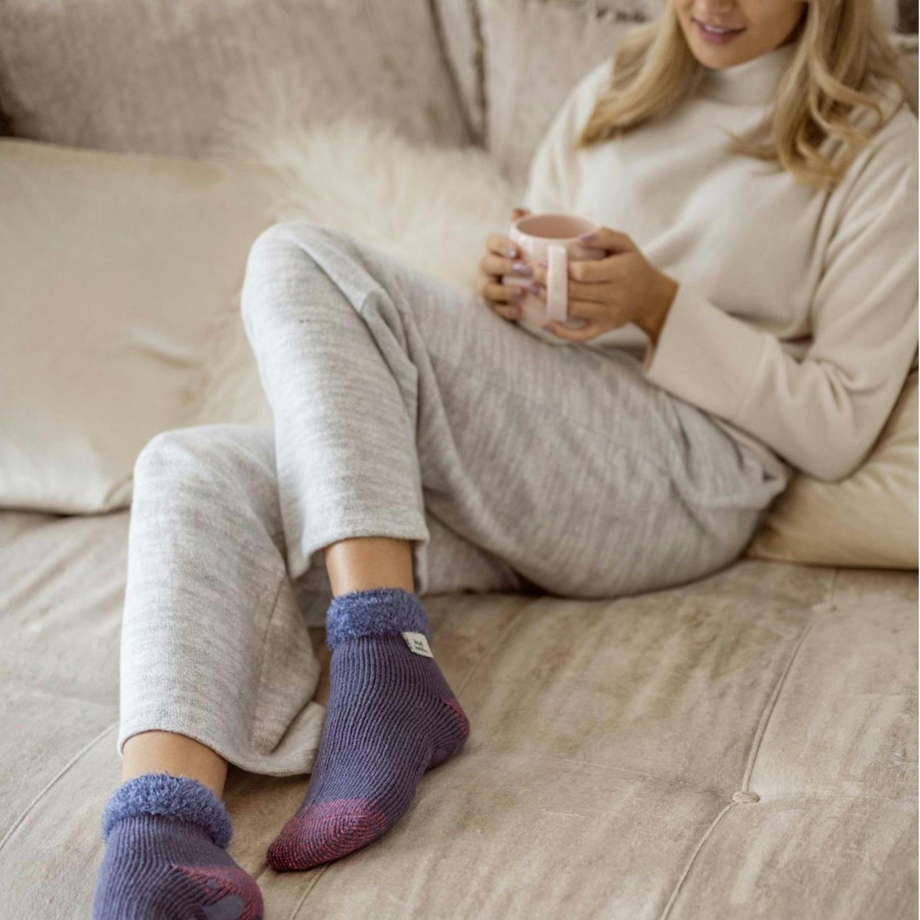Ladies Cuddly Fluffy Sliper Bed Socks with Feather Top , view 3 of 5