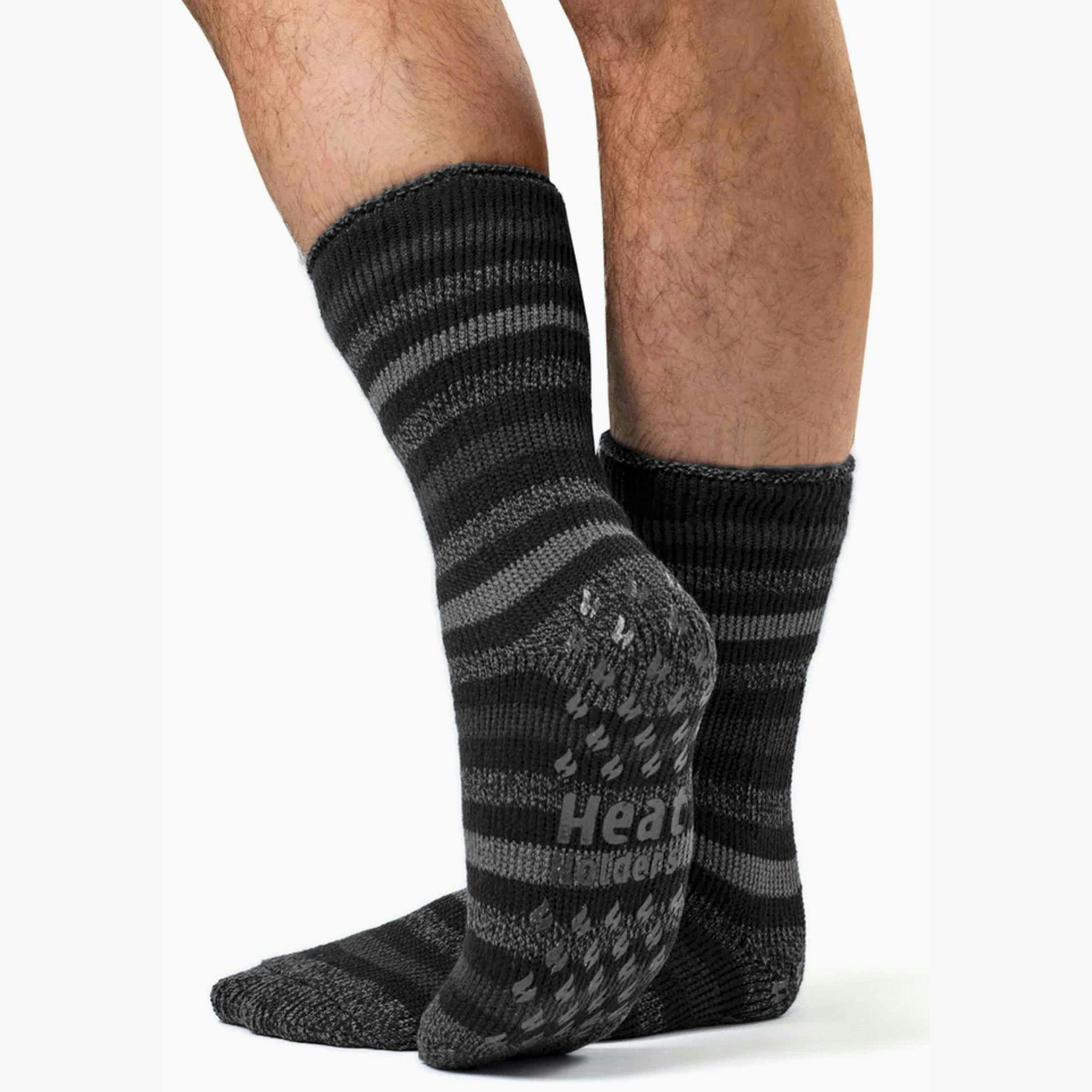 Mens Stripe Patterned Fleece Lined Thermal Slipper Socks , view 3 of 5