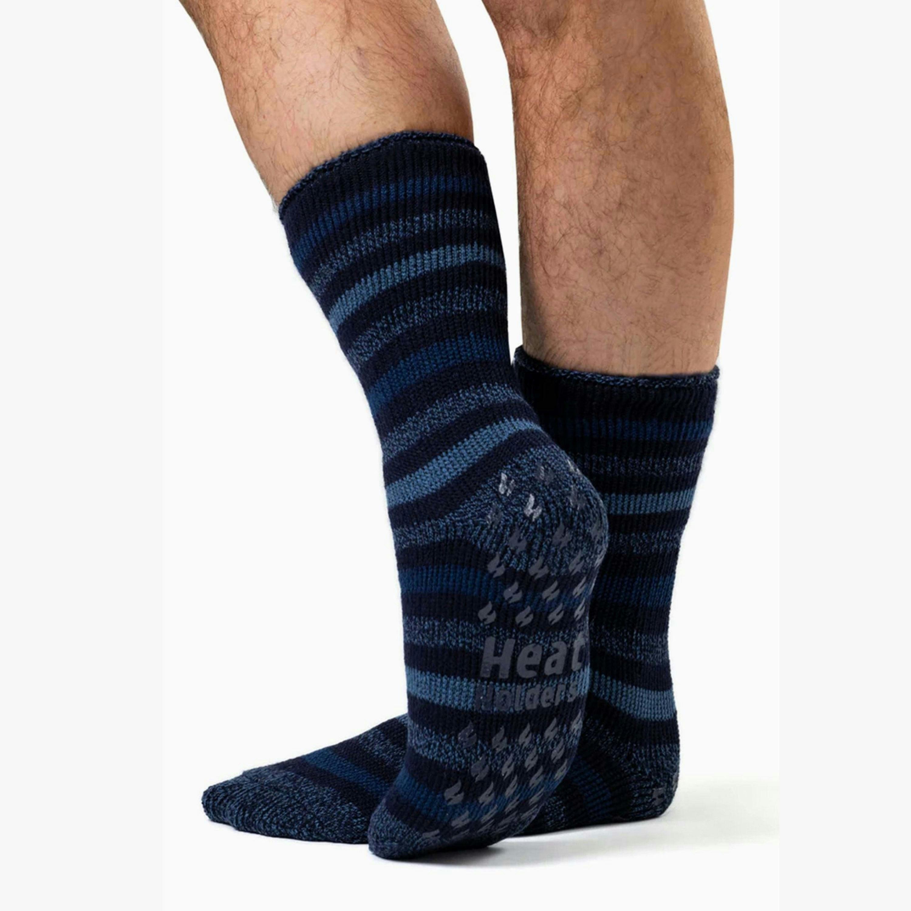 Mens Stripe Patterned Fleece Lined Thermal Slipper Socks , view 5 of 5