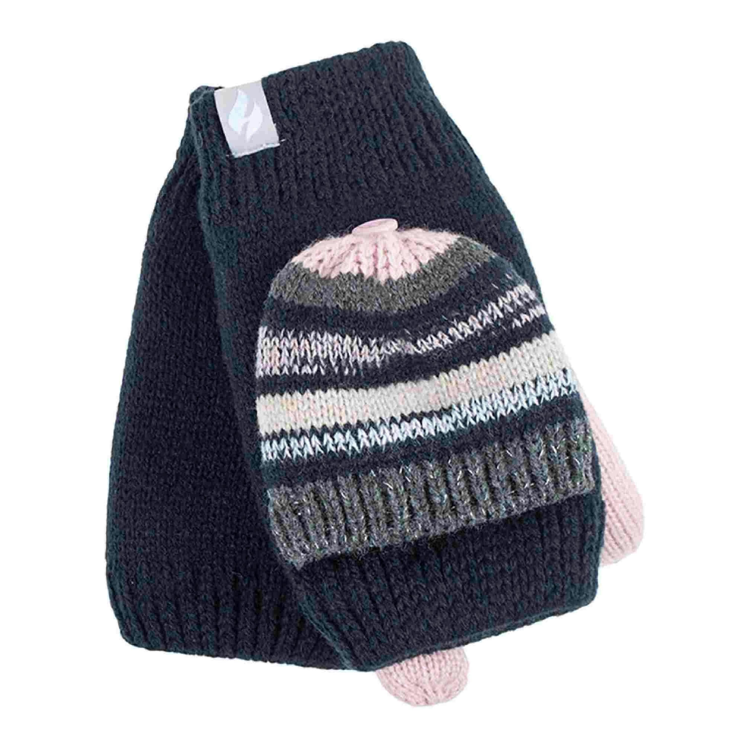 Ladies Striped Fleece Lined Thermal Knitted Converter Mitten Gloves , view 1 of 5
