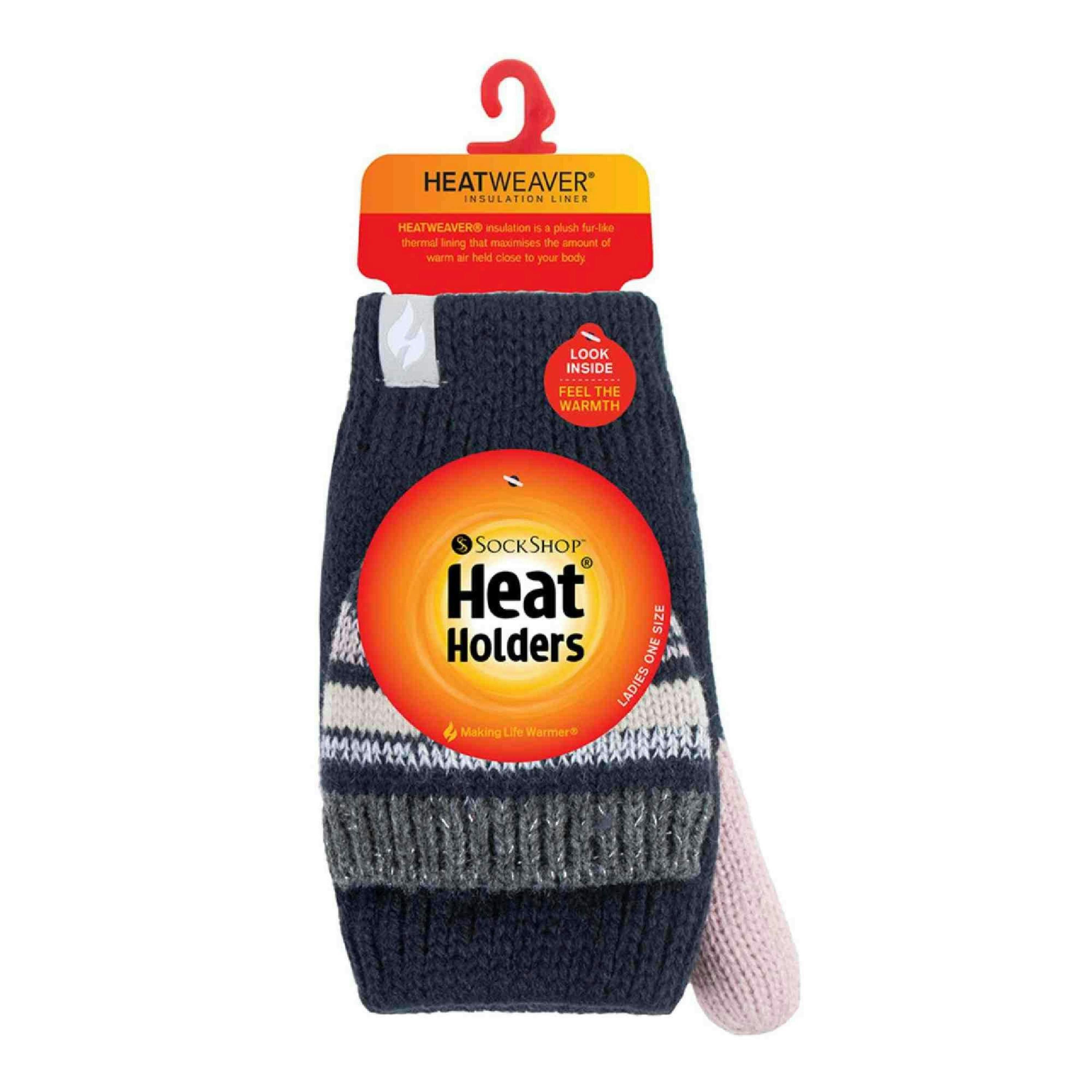 Ladies Striped Fleece Lined Thermal Knitted Converter Mitten Gloves , view 2 of 5