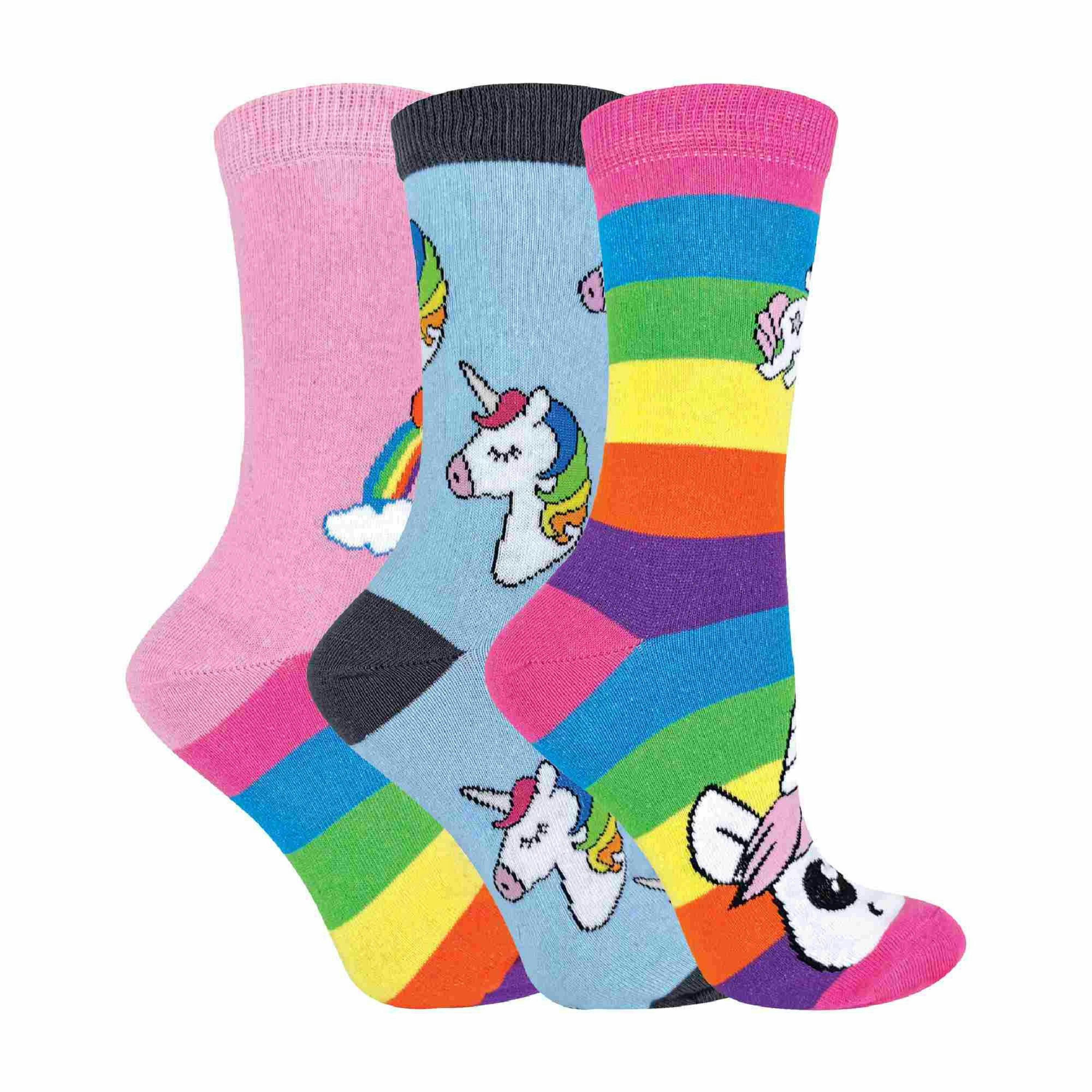 3 Pack Girls Soft Cotton Unicorn Striped Rainbow Design Socks , view 2 of 5