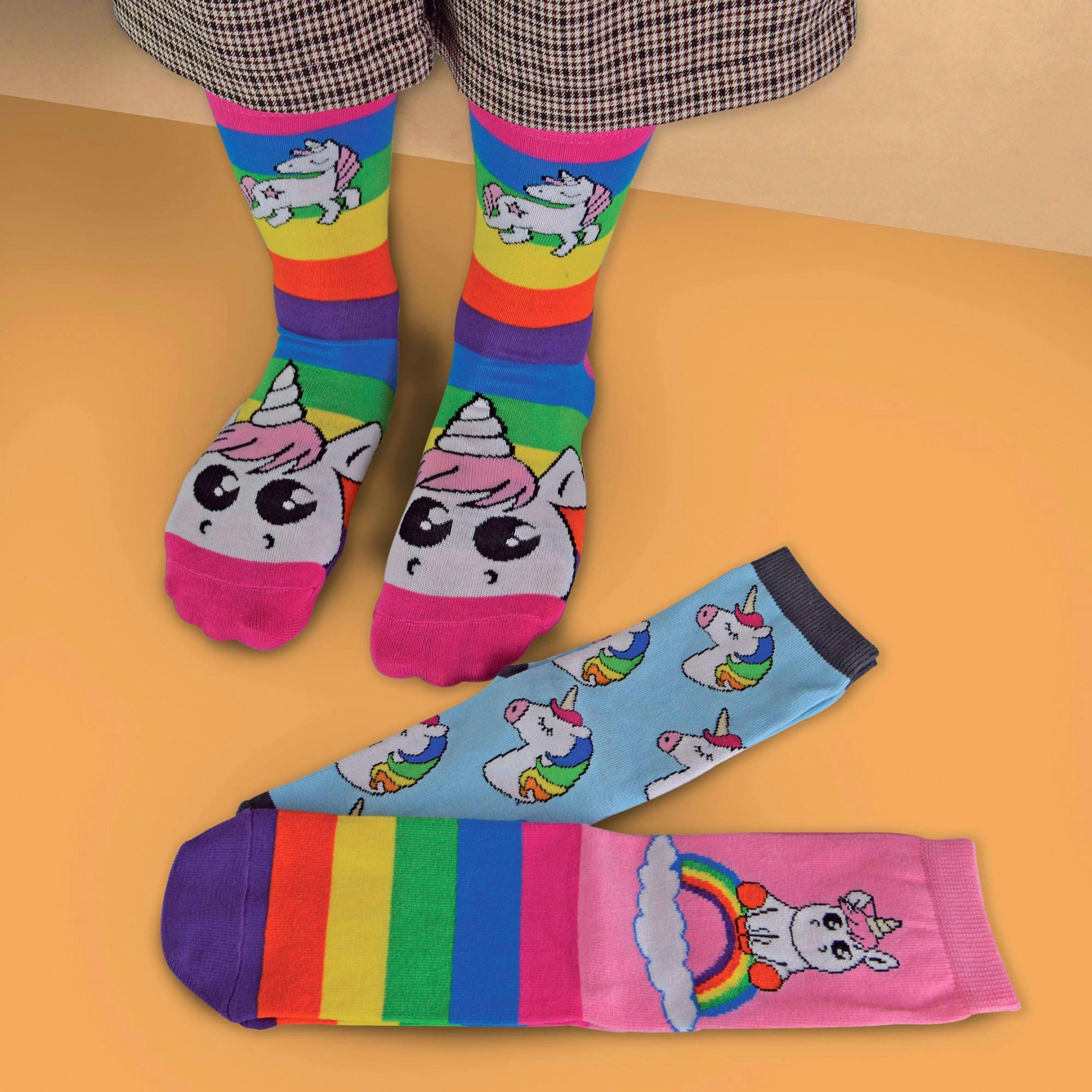 3 Pack Girls Soft Cotton Unicorn Striped Rainbow Design Socks , view 3 of 5