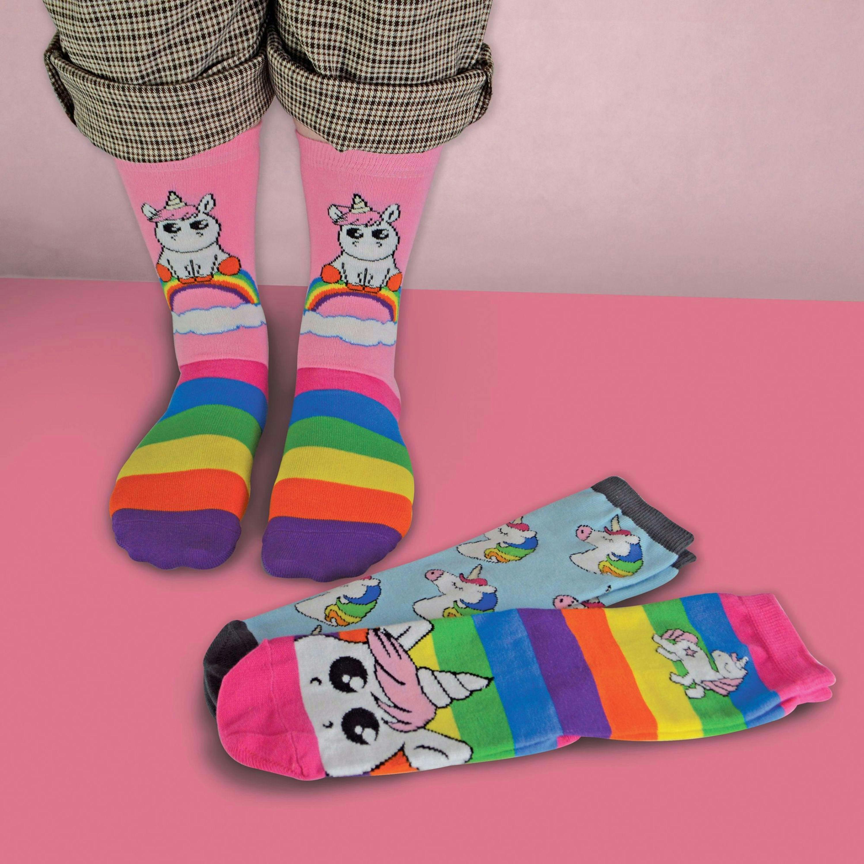 3 Pack Girls Soft Cotton Unicorn Striped Rainbow Design Socks , view 4 of 5