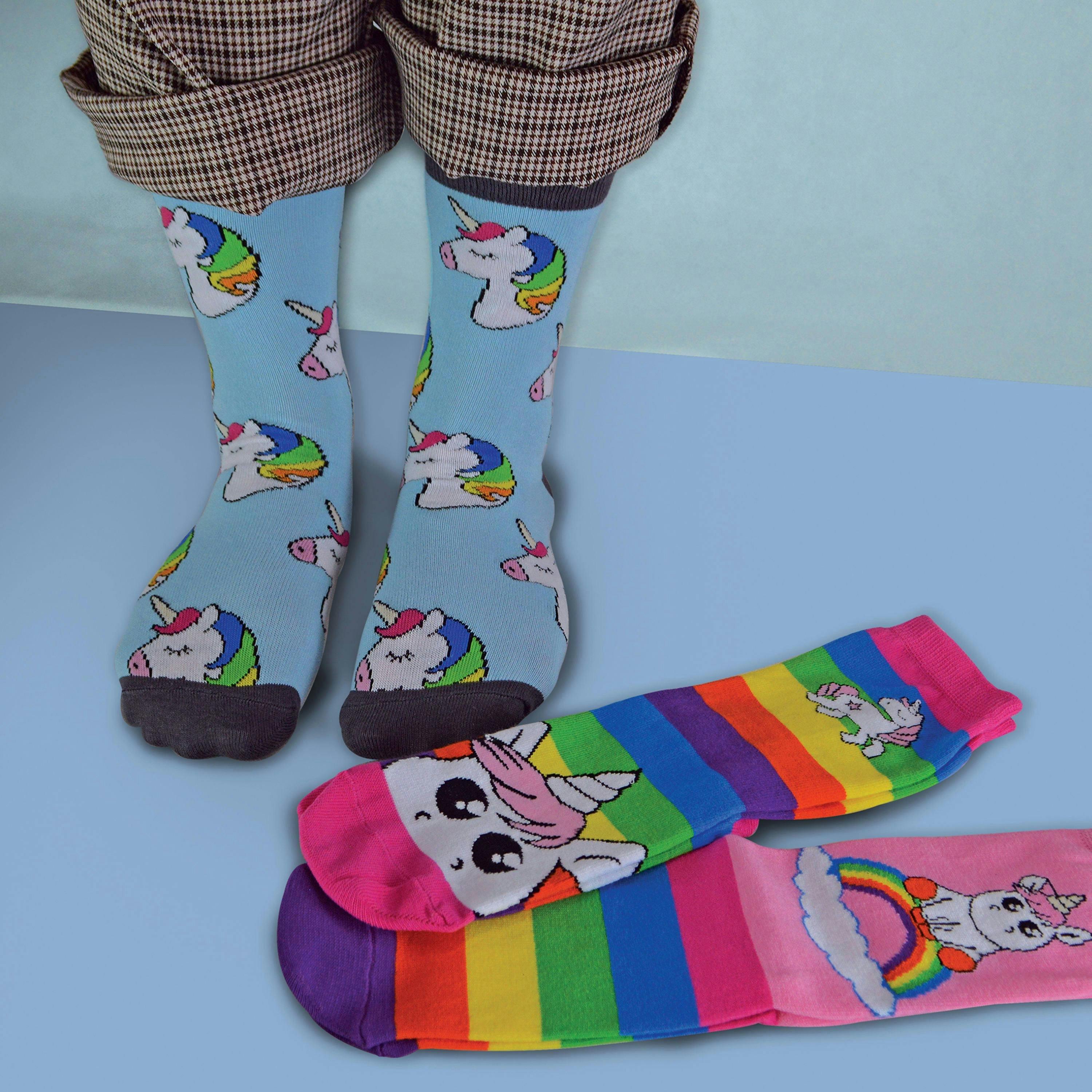 3 Pack Girls Soft Cotton Unicorn Striped Rainbow Design Socks , view 5 of 5