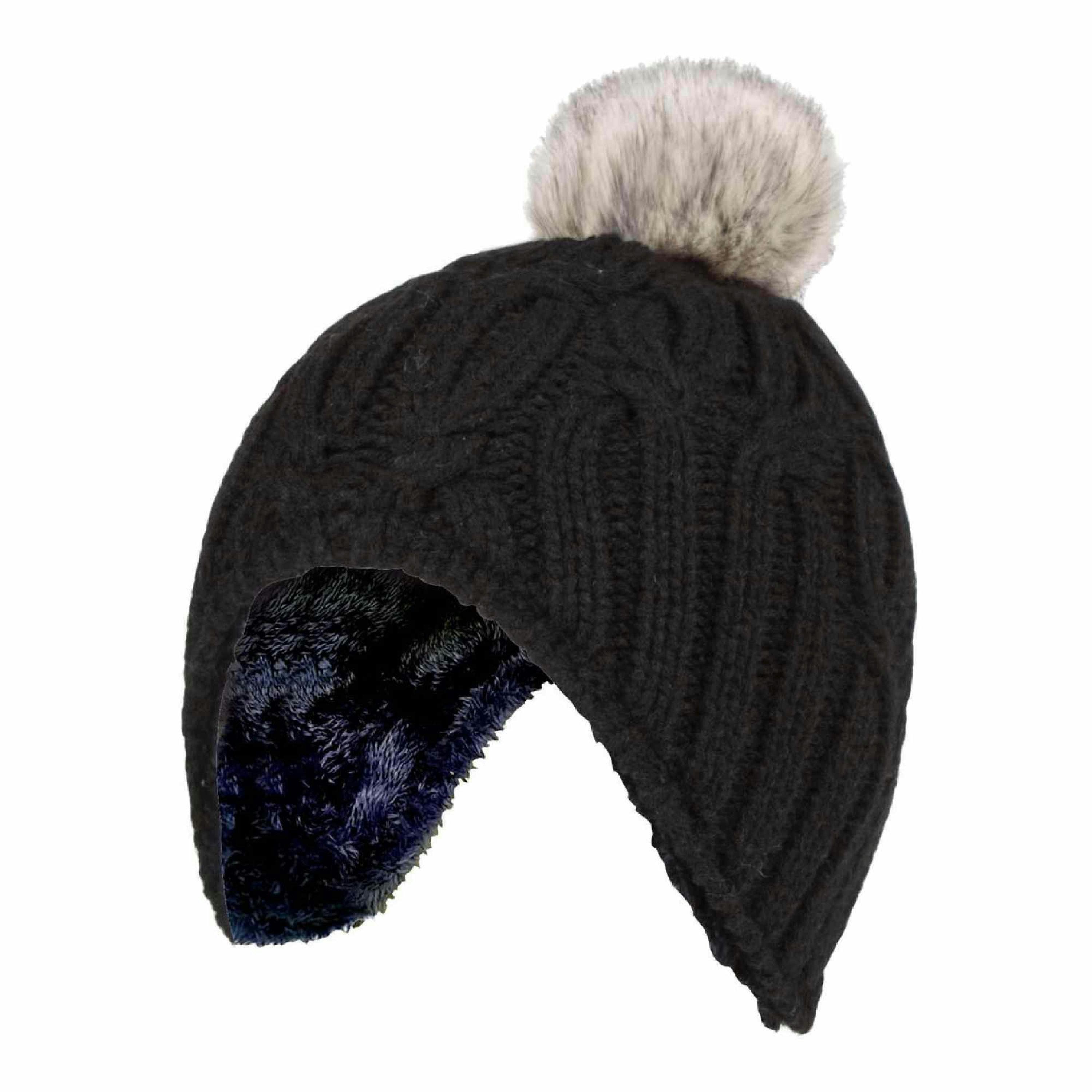Girls Cable Knitted Beanie Hat with Pom Pom Bobble for Winter , view 1 of 3