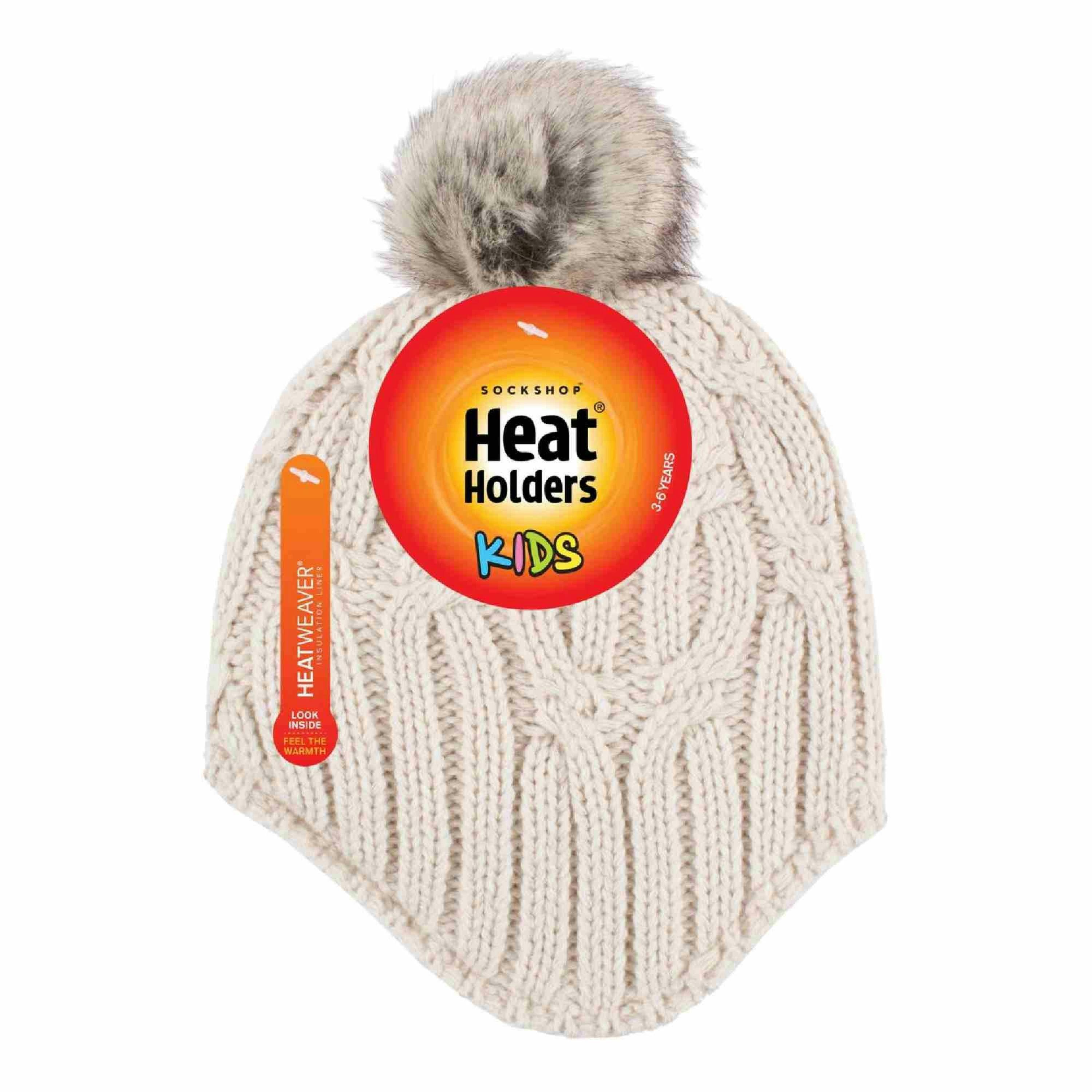 Girls Cable Knitted Beanie Hat with Pom Pom Bobble for Winter , view 2 of 3