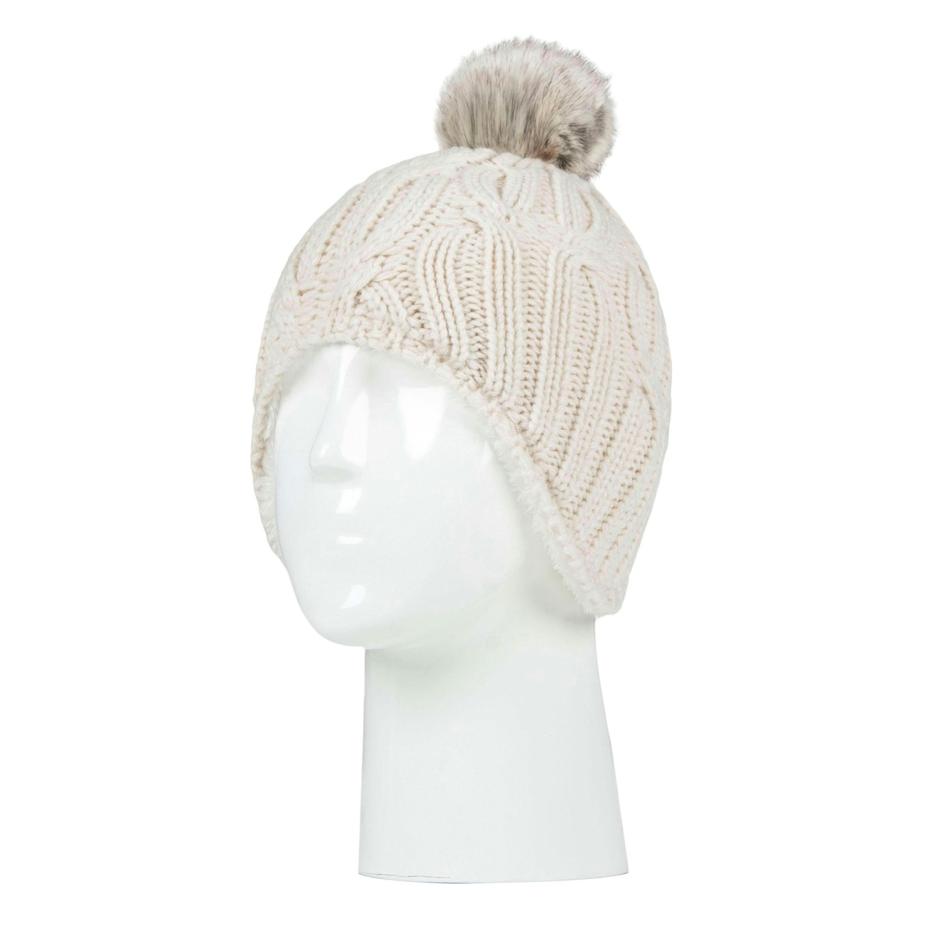 Girls Cable Knitted Beanie Hat with Pom Pom Bobble for Winter , view 3 of 3