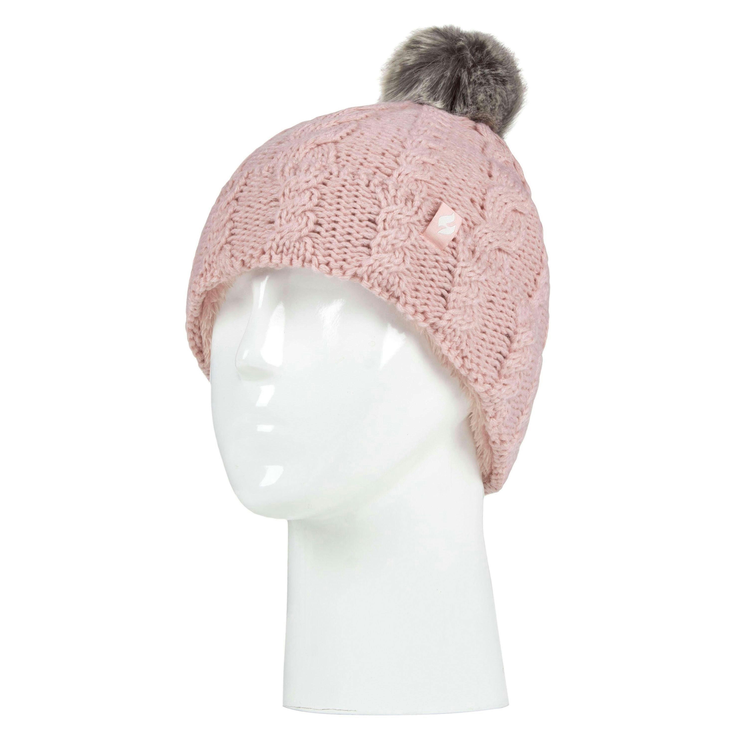 Girls Cable Knit Bobble Pom Pom Thermal Hat & Gloves Set , view 3 of 4