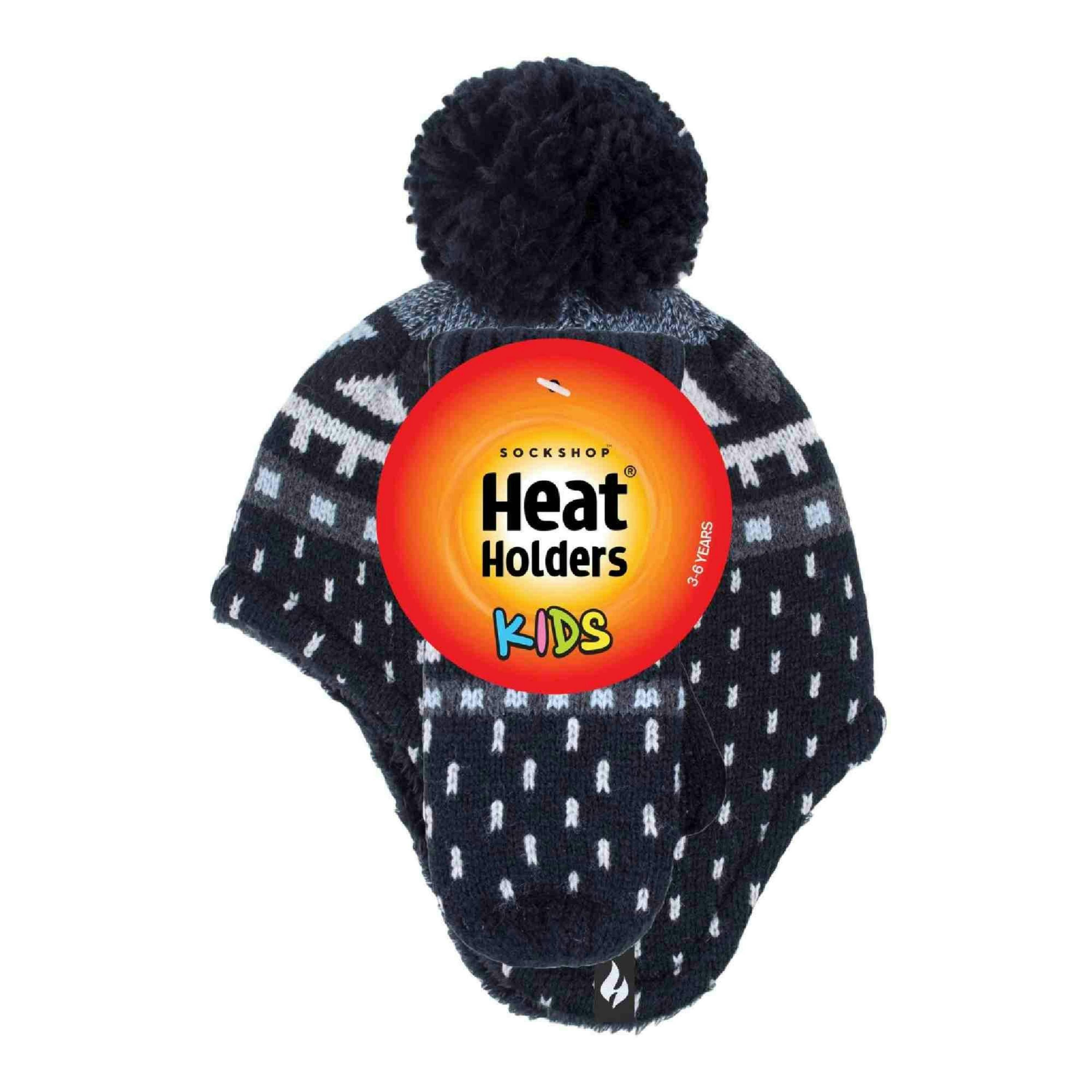 Boys Outdoor Thermal Winter Hat with Ear Flaps & Mittens Gloves Set , view 2 of 4