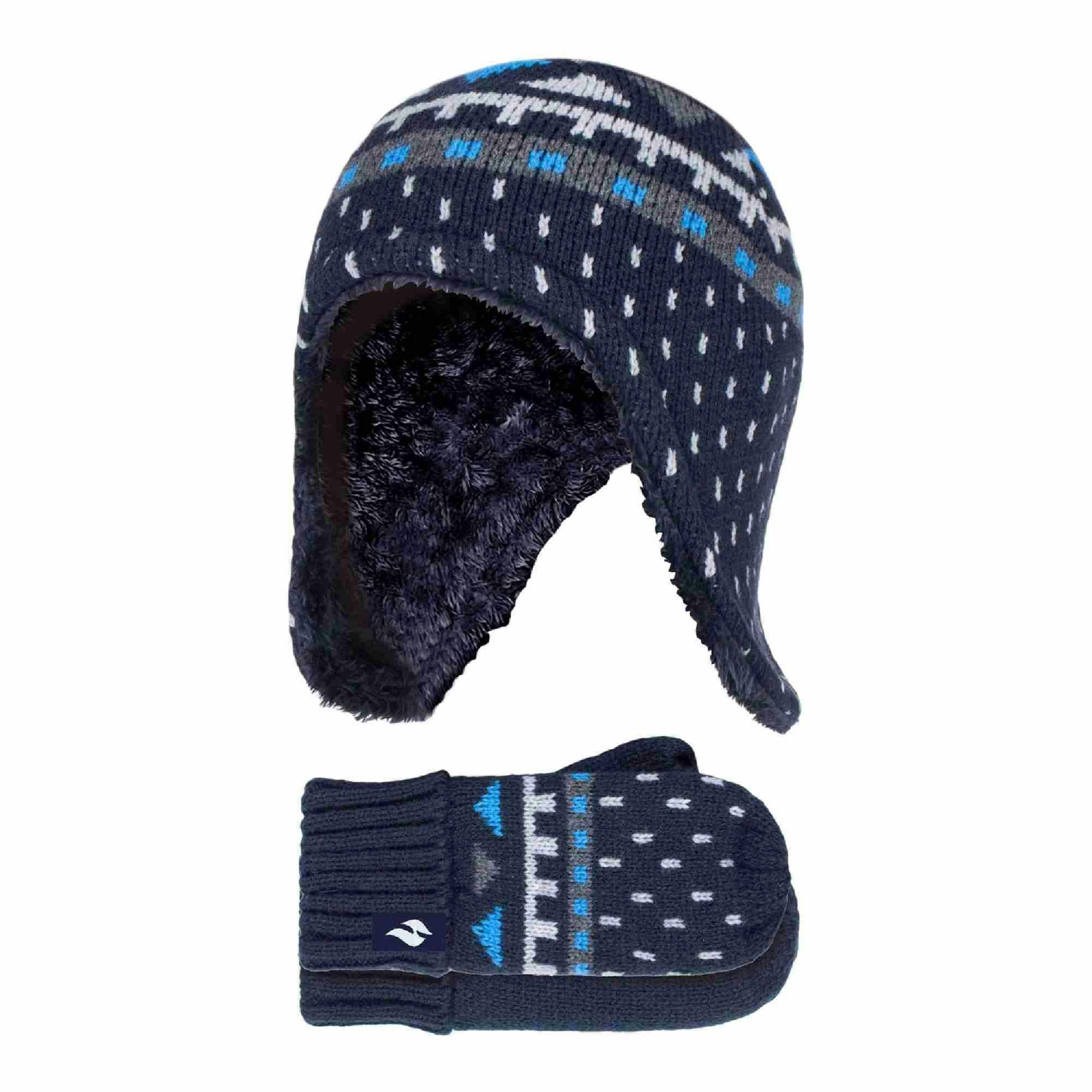 Boys Outdoor Thermal Winter Hat with Ear Flaps & Mittens Gloves Set , view 1 of 4