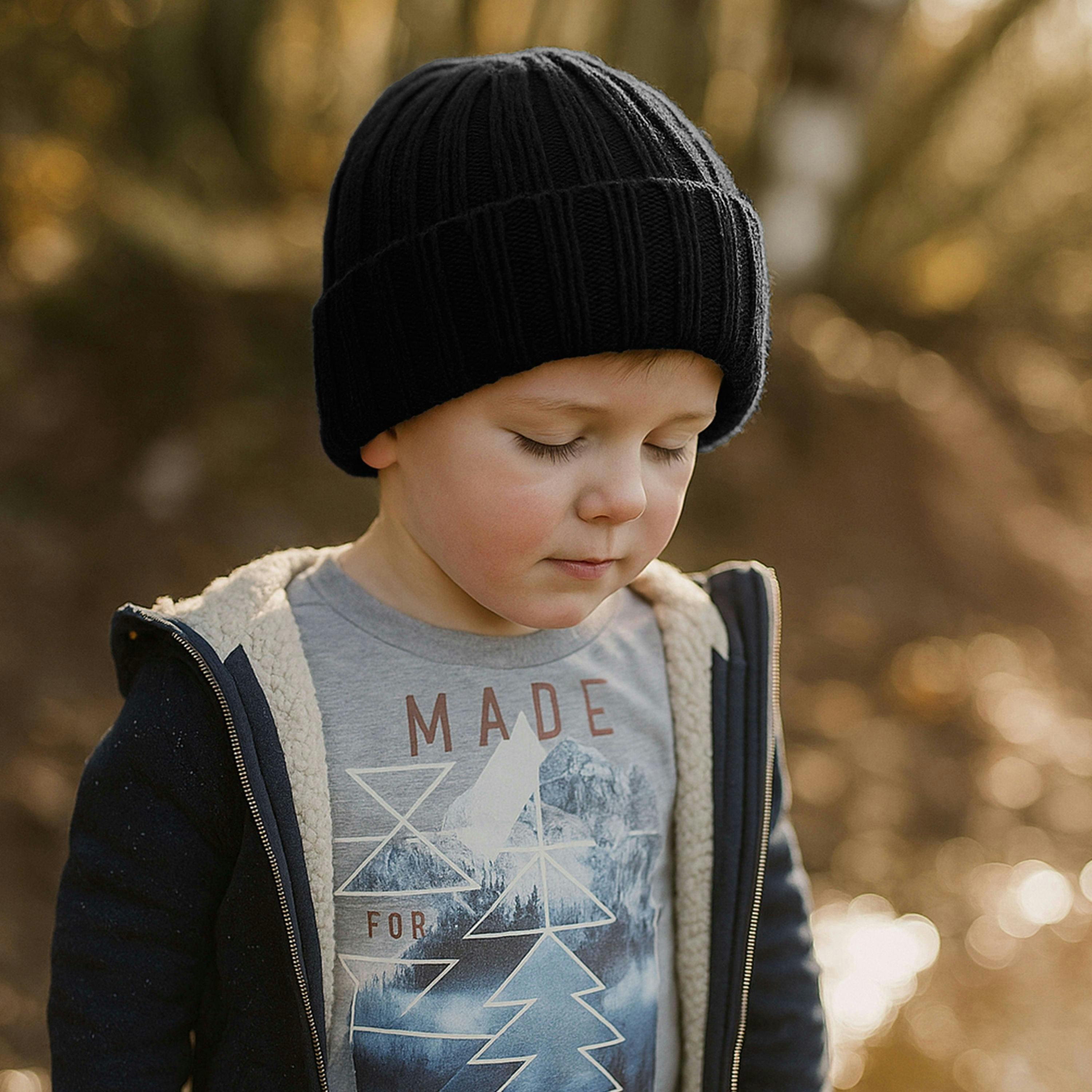 Boys Every Day Casual Wear Ribbed Turnover Winter Hat for Kids , view 4 of 4